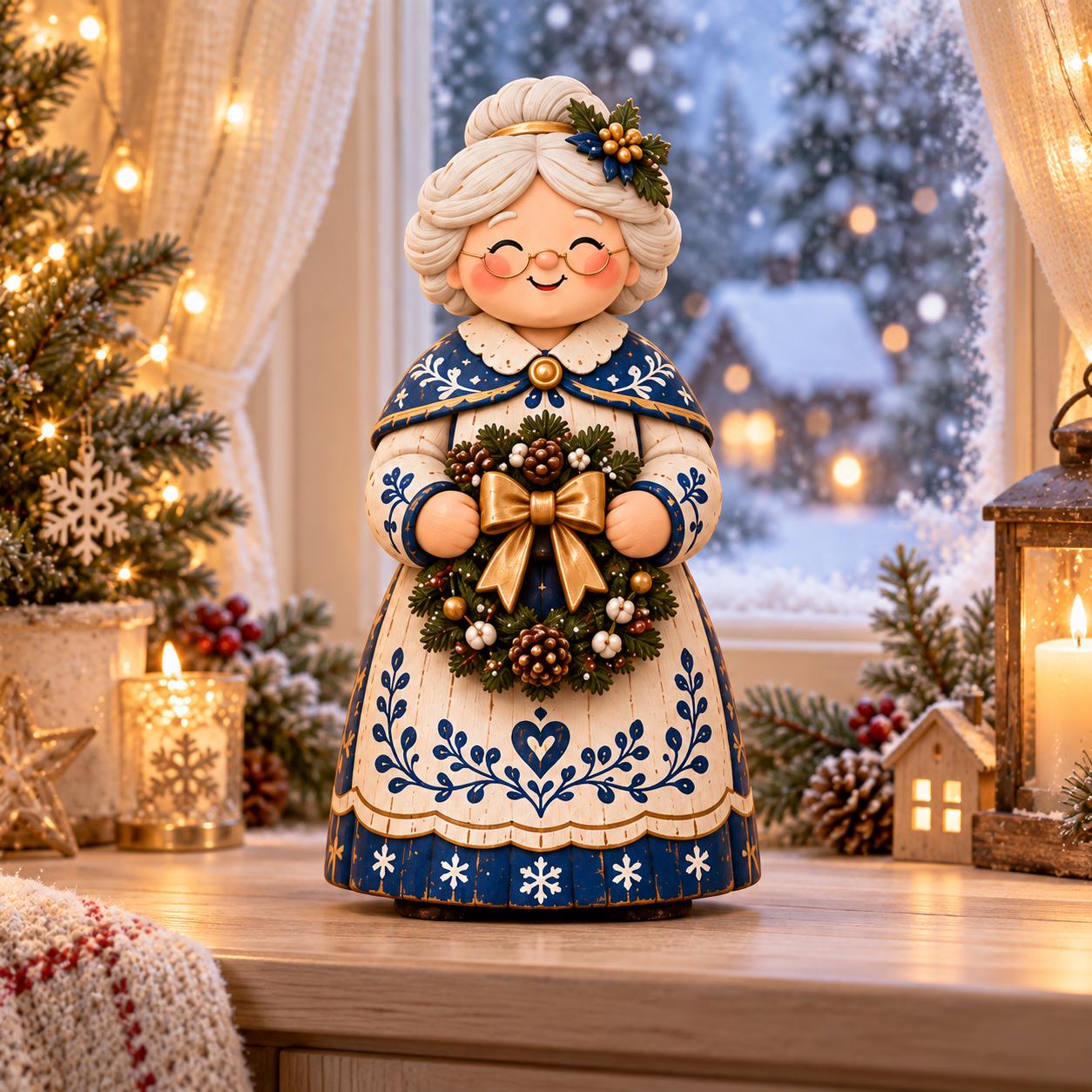 2D Flat Wooden Santa and Mrs Claus Christmas Decor Figurines – Nordic Winter Holiday Farmhouse Shelf Sitters Decoration - photo 3