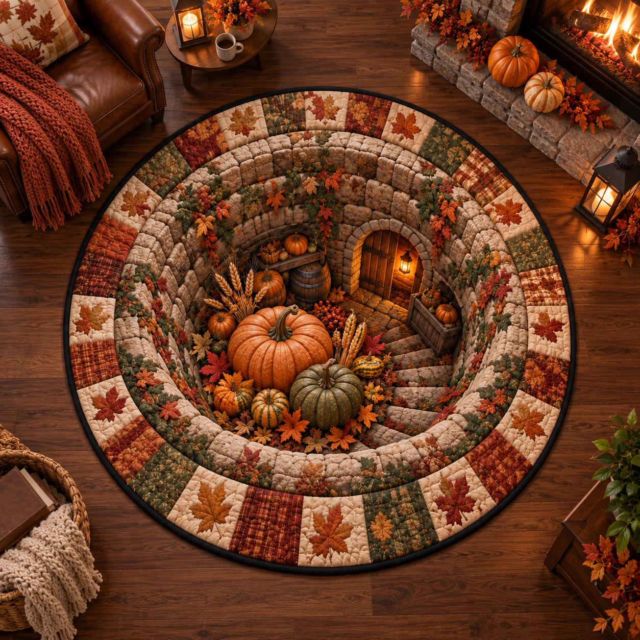 Autumn Fall Pumpkin Hole 3D Illusion Round Rug – Quilted Harvest Cellar Floor Mat for Thanksgiving Farmhouse Decor - photo 4