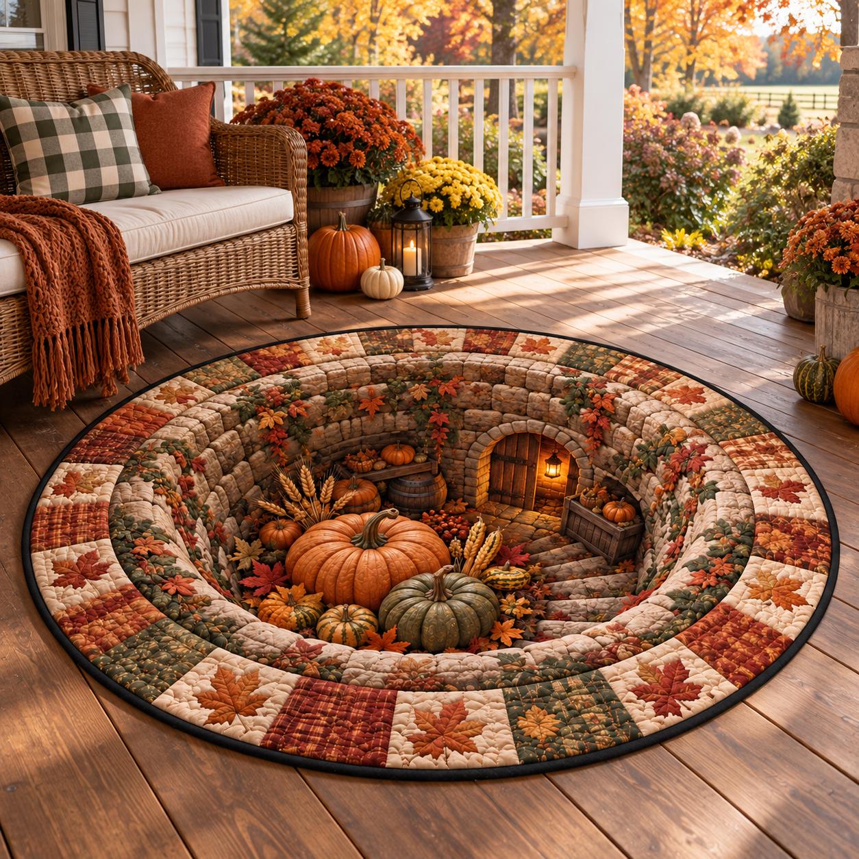 Autumn Fall Pumpkin Hole 3D Illusion Round Rug – Quilted Harvest Cellar Floor Mat for Thanksgiving Farmhouse Decor - photo 5