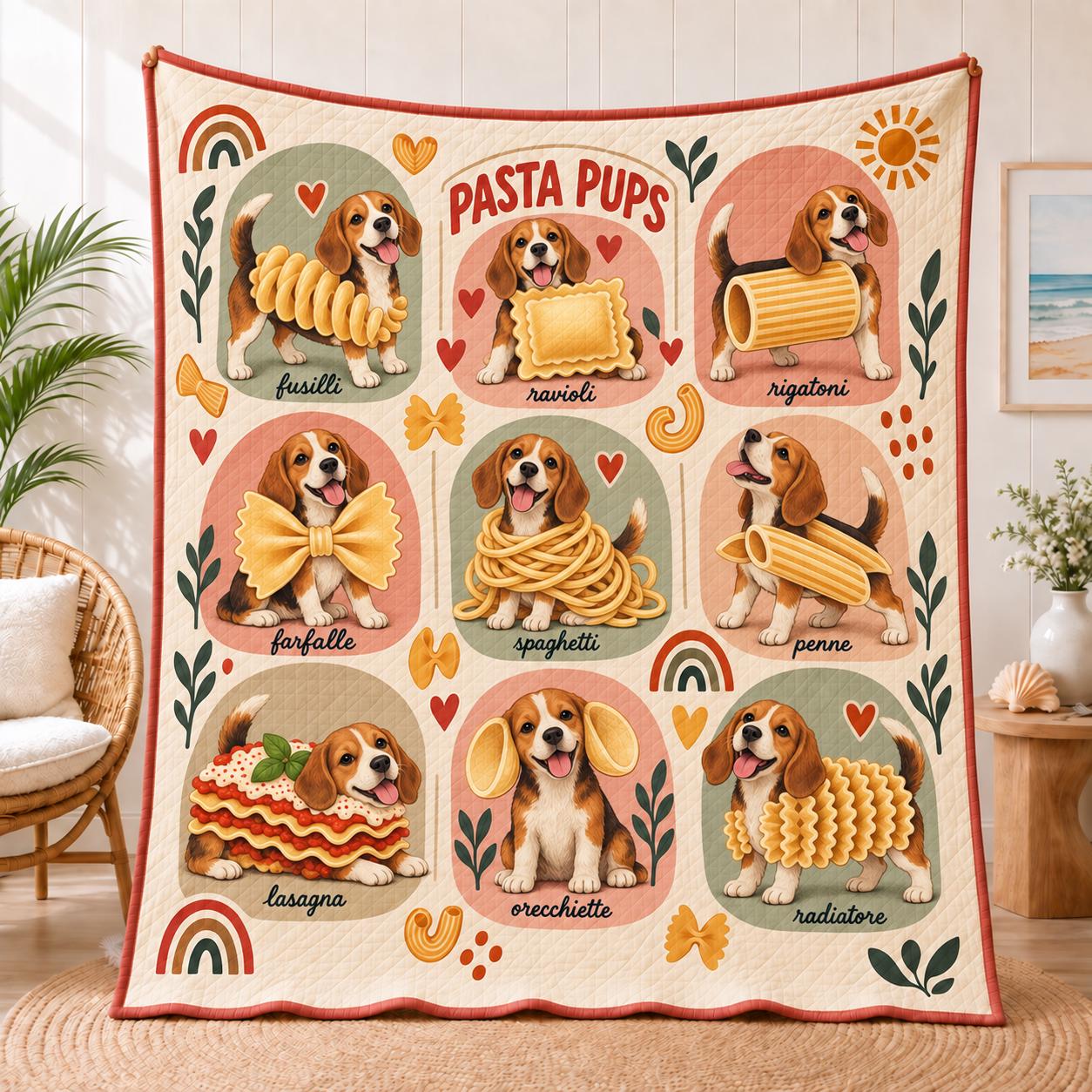 Funny French Bulldog Pasta Pups Blanket – Quilt Style Frenchie Throw for Food Lover and Dog Mom Italian Kitchen Gift - photo 7
