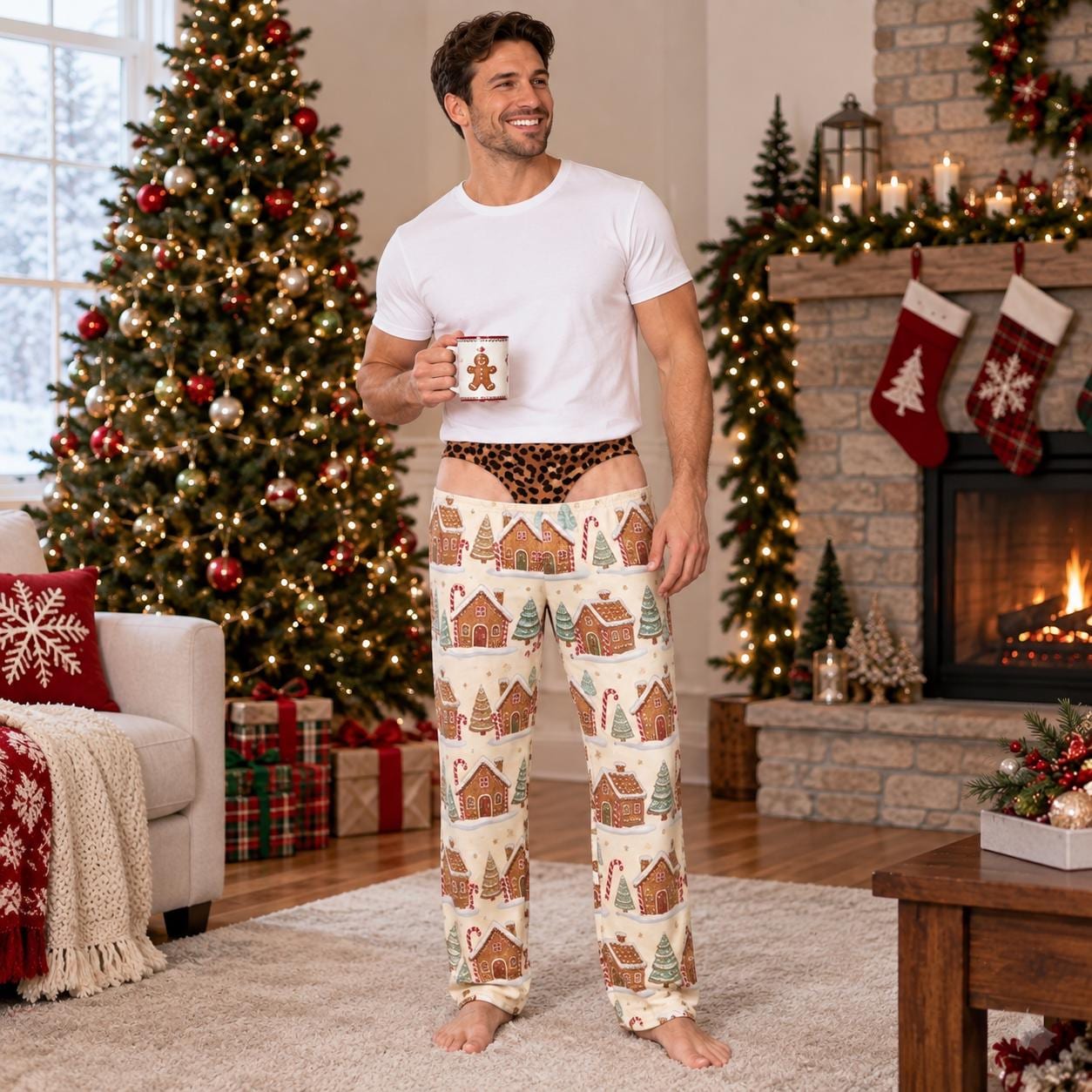 Funny Fake Underwear Illusion Christmas Pajama Pants for Men – Plaid Holiday Lounge Pants Xmas PJs Sleepwear Gag Gift for Him - photo 2