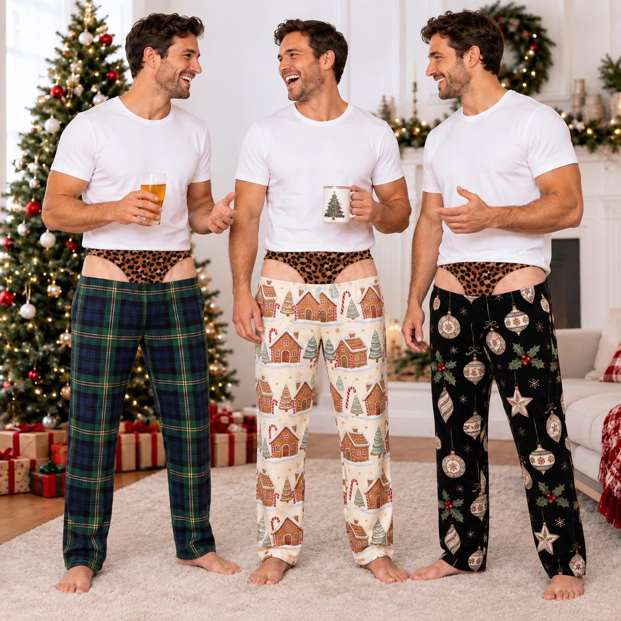 Funny Fake Underwear Illusion Christmas Pajama Pants for Men – Plaid Holiday Lounge Pants Xmas PJs Sleepwear Gag Gift for Him - photo 6