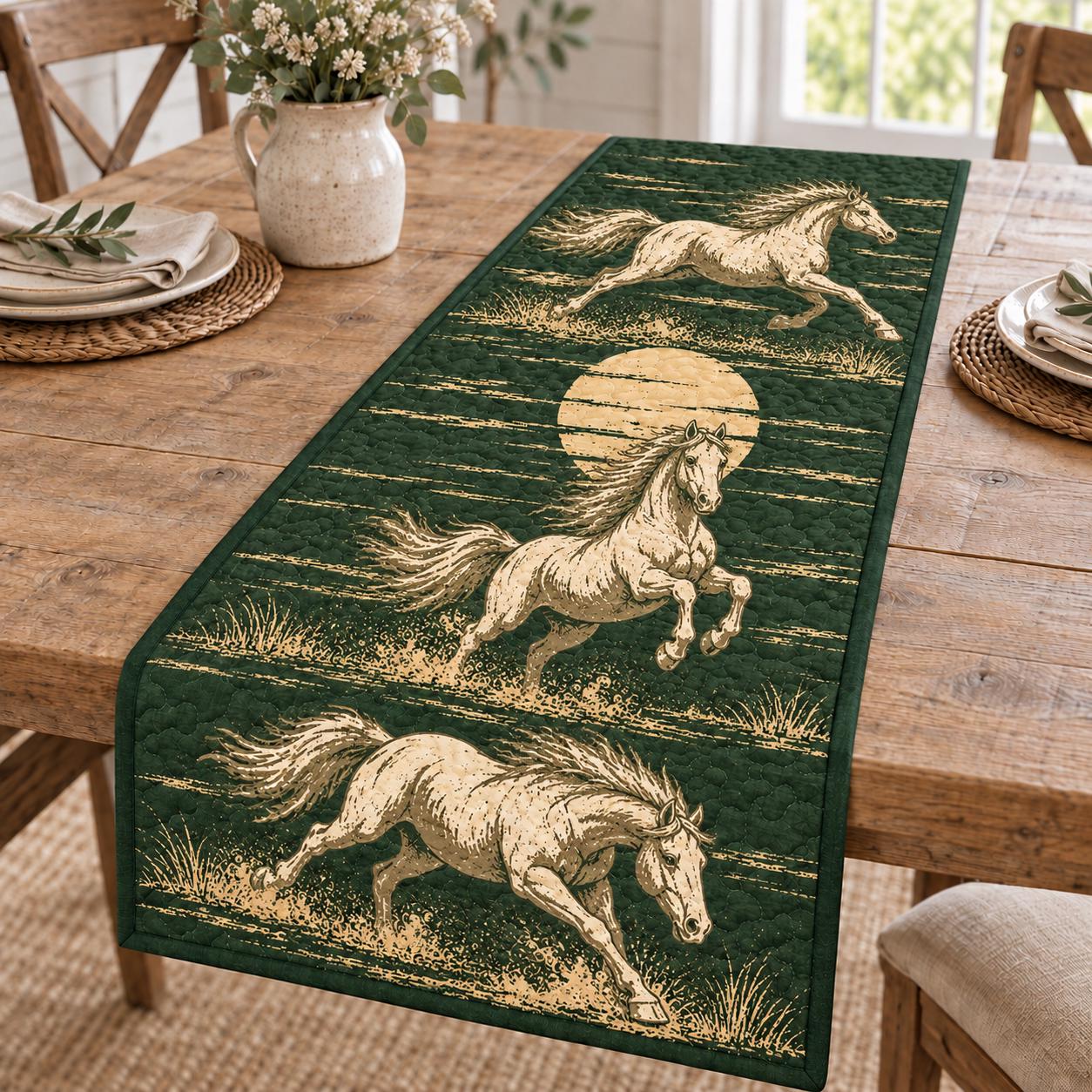 Quilted Table Runner with Running Galloping Horses – Rustic Farmhouse Equestrian Dining Decor and Horse Lover Gift - photo 2