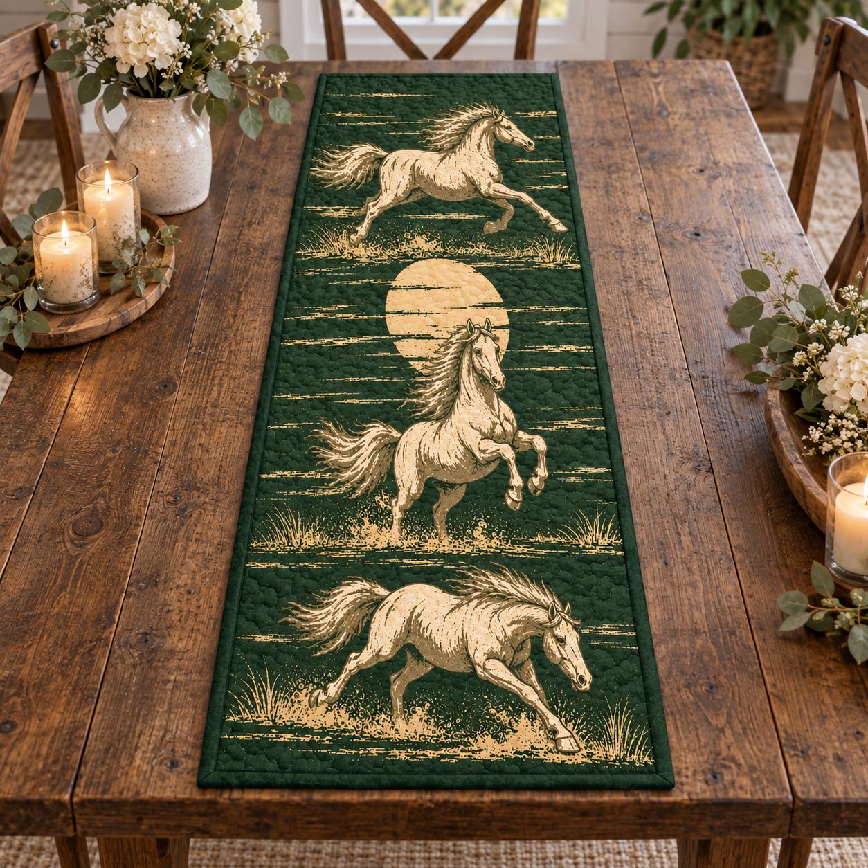 Quilted Table Runner with Running Galloping Horses – Rustic Farmhouse Equestrian Dining Decor and Horse Lover Gift - photo 5