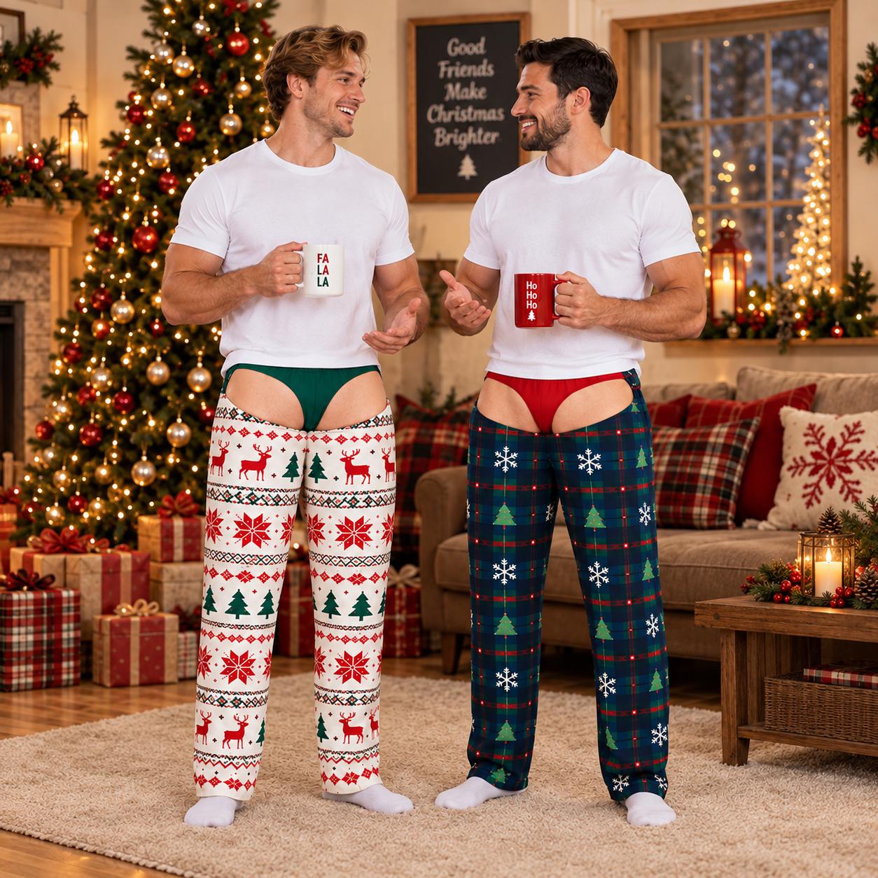 Funny Fake Butt Underwear Illusion Christmas Pajama Pants for Men – Novelty Plaid Holiday Lounge Pants Xmas PJs Sleepwear Gag Gift - photo 2