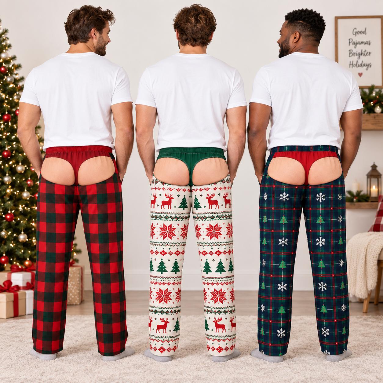 Funny Fake Butt Underwear Illusion Christmas Pajama Pants for Men – Novelty Plaid Holiday Lounge Pants Xmas PJs Sleepwear Gag Gift - photo 3