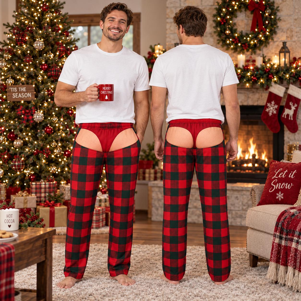 Funny Fake Butt Underwear Illusion Christmas Pajama Pants for Men – Novelty Plaid Holiday Lounge Pants Xmas PJs Sleepwear Gag Gift - photo 7