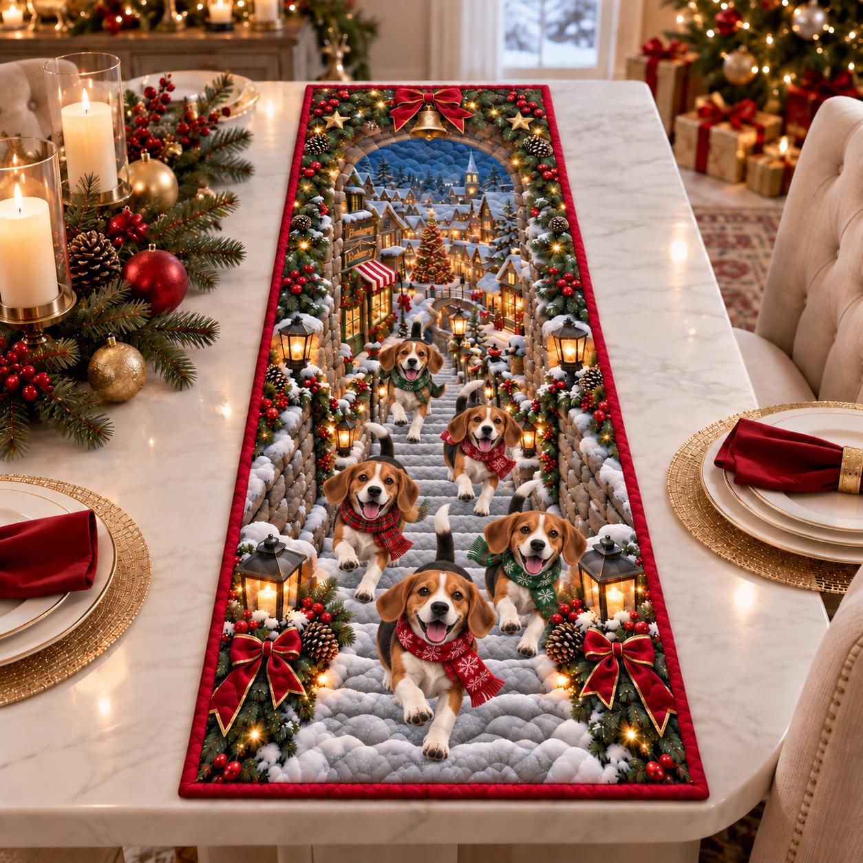 Golden Retriever Quilted Christmas Table Runner for Holiday Village Dog Dining Decor and Golden Retriever Gift - photo 2