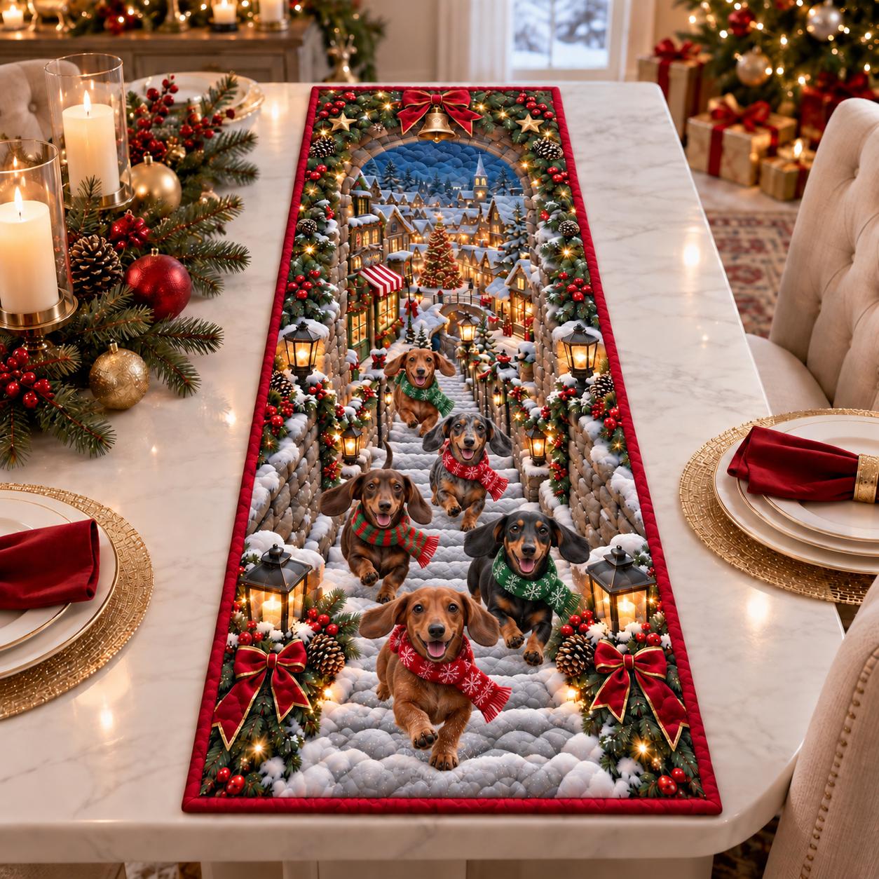 Golden Retriever Quilted Christmas Table Runner for Holiday Village Dog Dining Decor and Golden Retriever Gift - photo 5