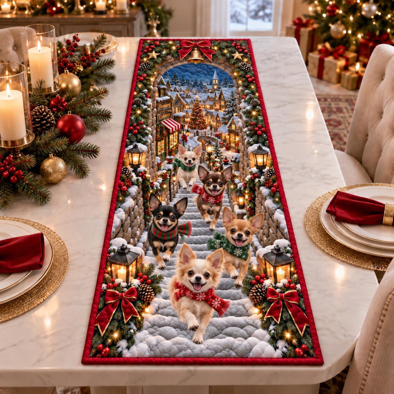 Golden Retriever Quilted Christmas Table Runner for Holiday Village Dog Dining Decor and Golden Retriever Gift - photo 6