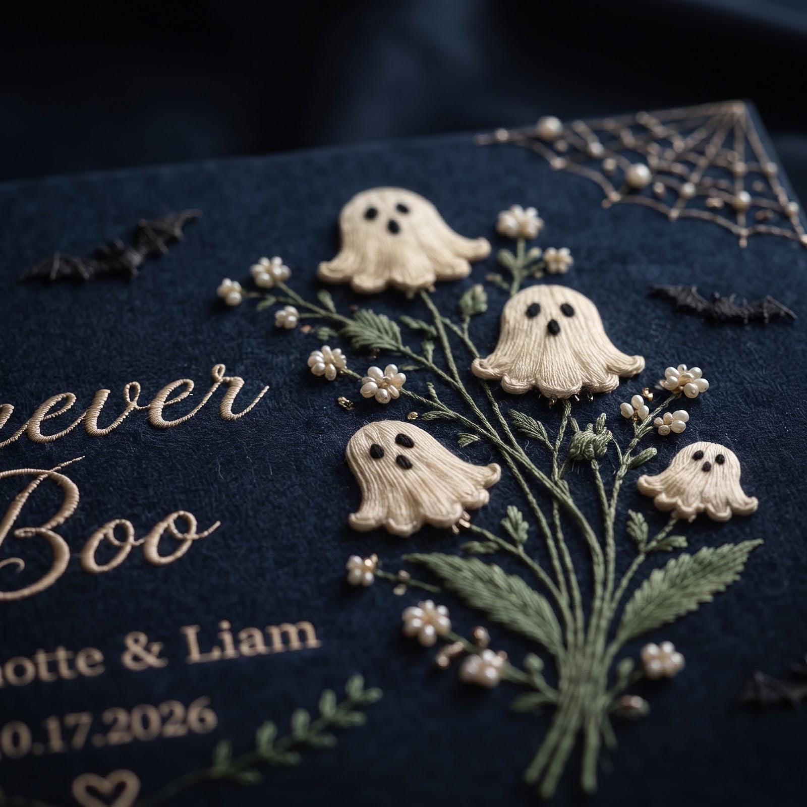 Forever Boo Personalized Embroidered Halloween Wedding Guest Book – Custom Couple Names and Date Gothic Ghost Guestbook Keepsake - photo 3