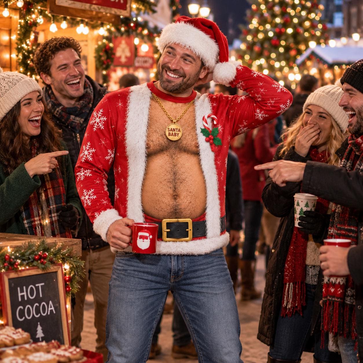 Funny Fake Hairy Chest Body Sweatshirt for Men – Santa Snowman Reindeer Ugly Christmas Sweater Crewneck Xmas Party Gag Gift - photo 7