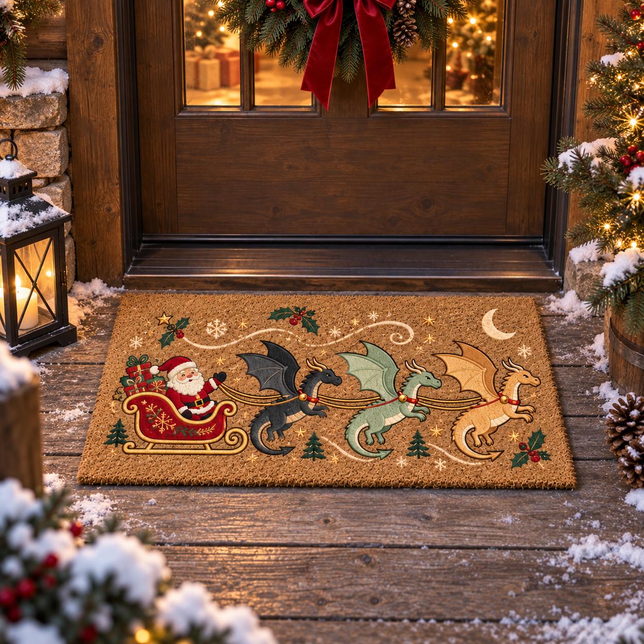 Dragon Coir Doormat And Door Mat For Fantasy Christmas Porch Decor, Funny Holiday Santa Sleigh Welcome Mat, Dragon Lover Gift - photo 4