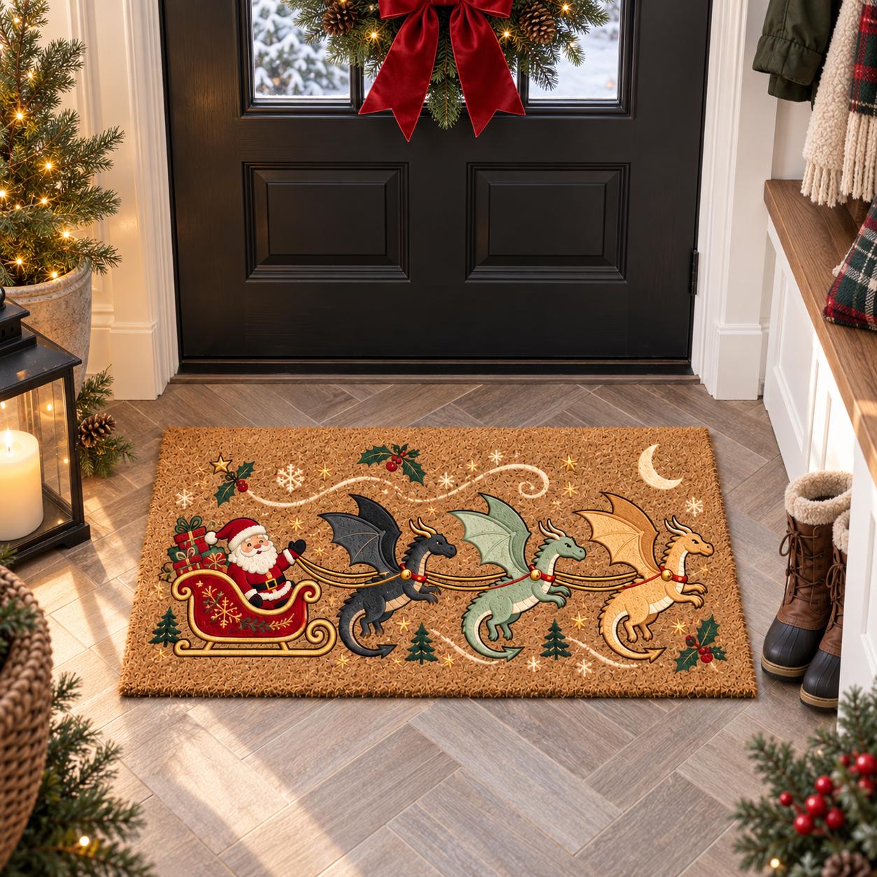 Dragon Coir Doormat And Door Mat For Fantasy Christmas Porch Decor, Funny Holiday Santa Sleigh Welcome Mat, Dragon Lover Gift - photo 5