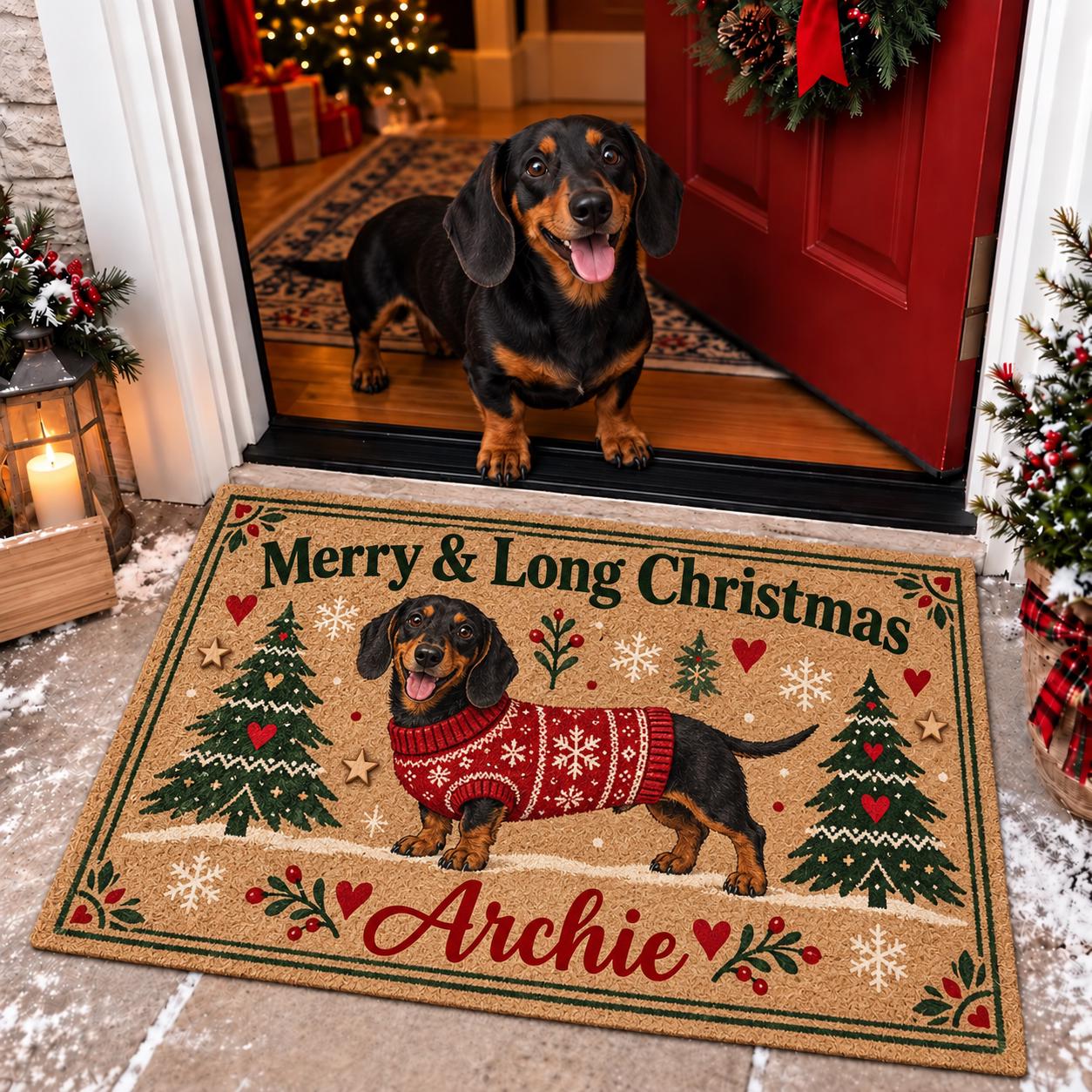 Personalized Dachshund Christmas Doormat – Custom Dog Name Coir Door Mat And Wiener Dog Holiday Lover Gift - photo 2