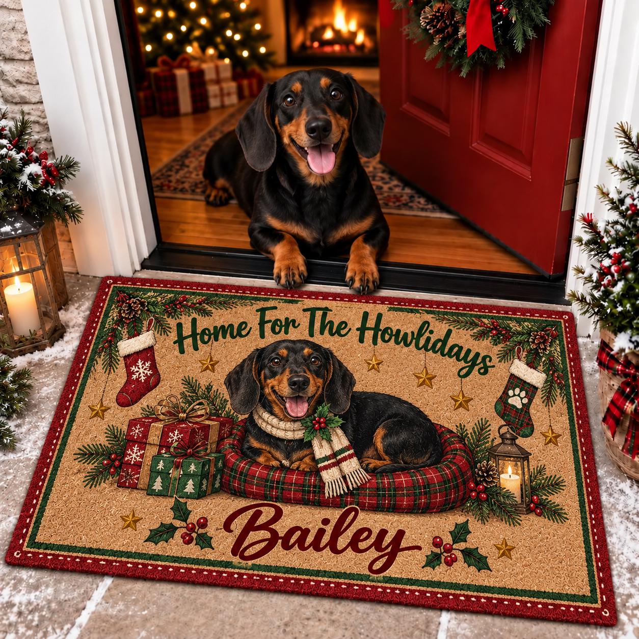 Personalized Dachshund Christmas Doormat – Custom Dog Name Coir Door Mat And Wiener Dog Holiday Lover Gift - photo 6