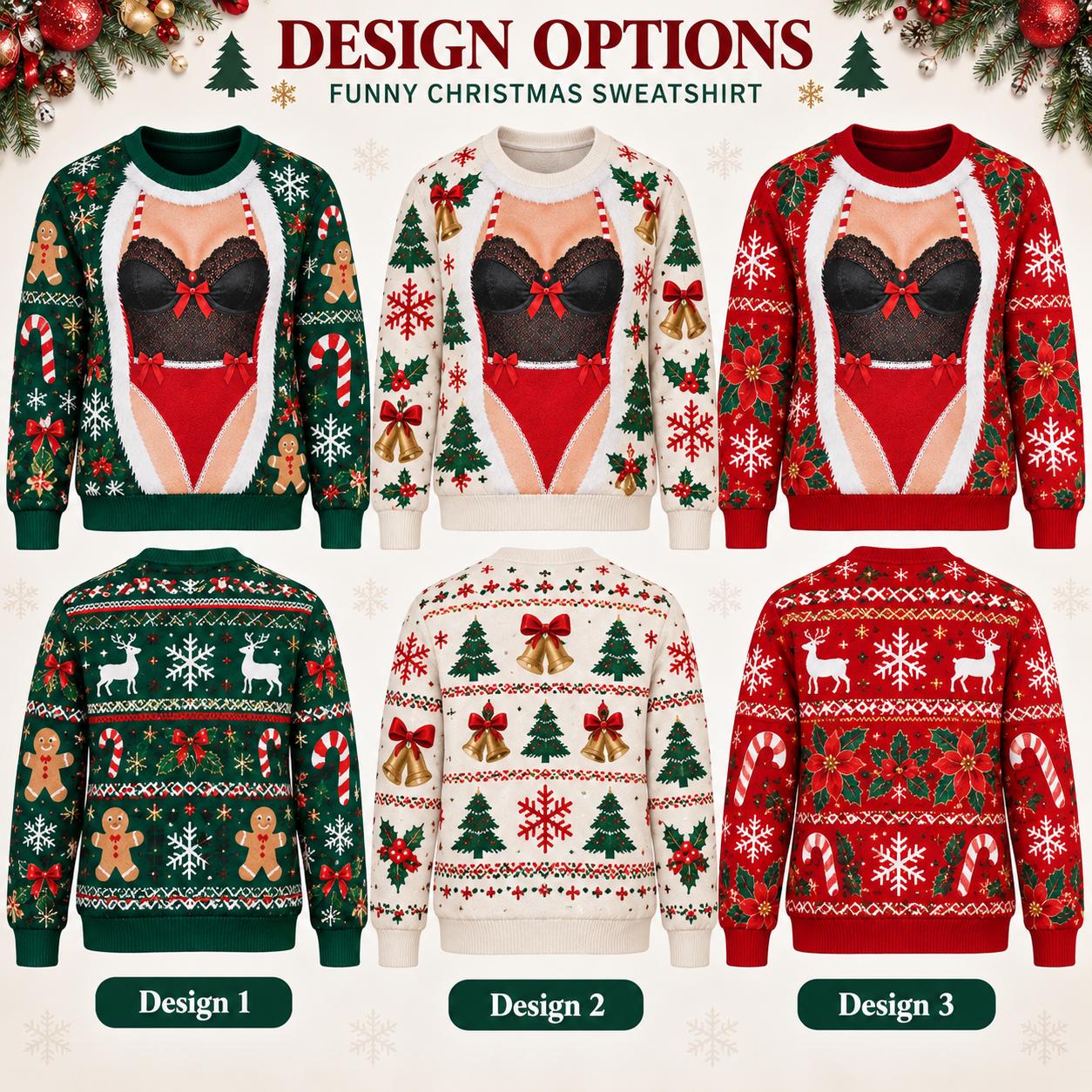 Funny Christmas Sweatshirt For Men With Fake Lingerie Body Illusion – Naughty Ugly Xmas Crewneck Sweater And Party Gag Gift For Him - photo 3