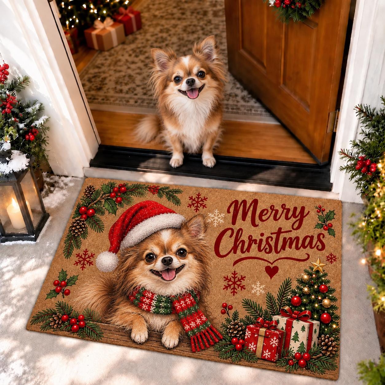 Black Lab Christmas Doormat with Labrador Holiday Coir Door Mat, Merry Dog Porch Decor and Retriever Lover Gift