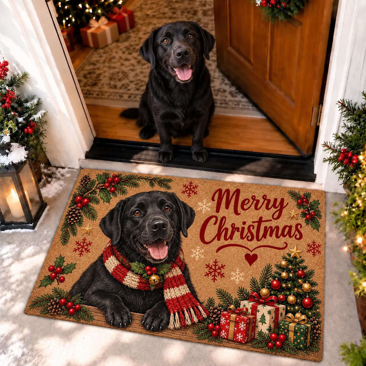 Black Lab Christmas Doormat with Labrador Holiday Coir Door Mat, Merry Dog Porch Decor and Retriever Lover Gift - photo 6