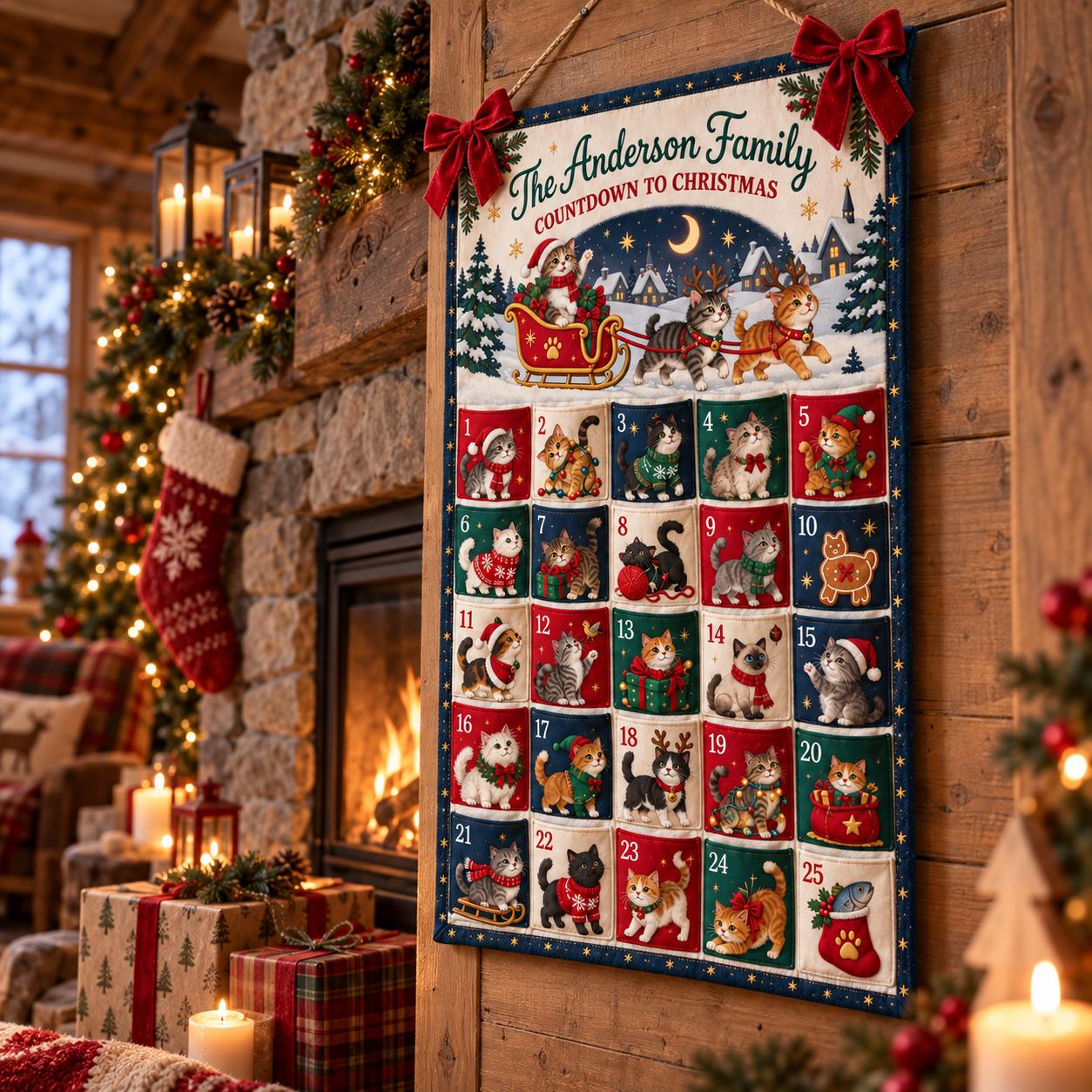 Personalized Cat Advent Calendar And Fabric Christmas Countdown With 25 Pockets, Holiday Wall Hanging for Family Decor, Cat Lover Gift - photo 2