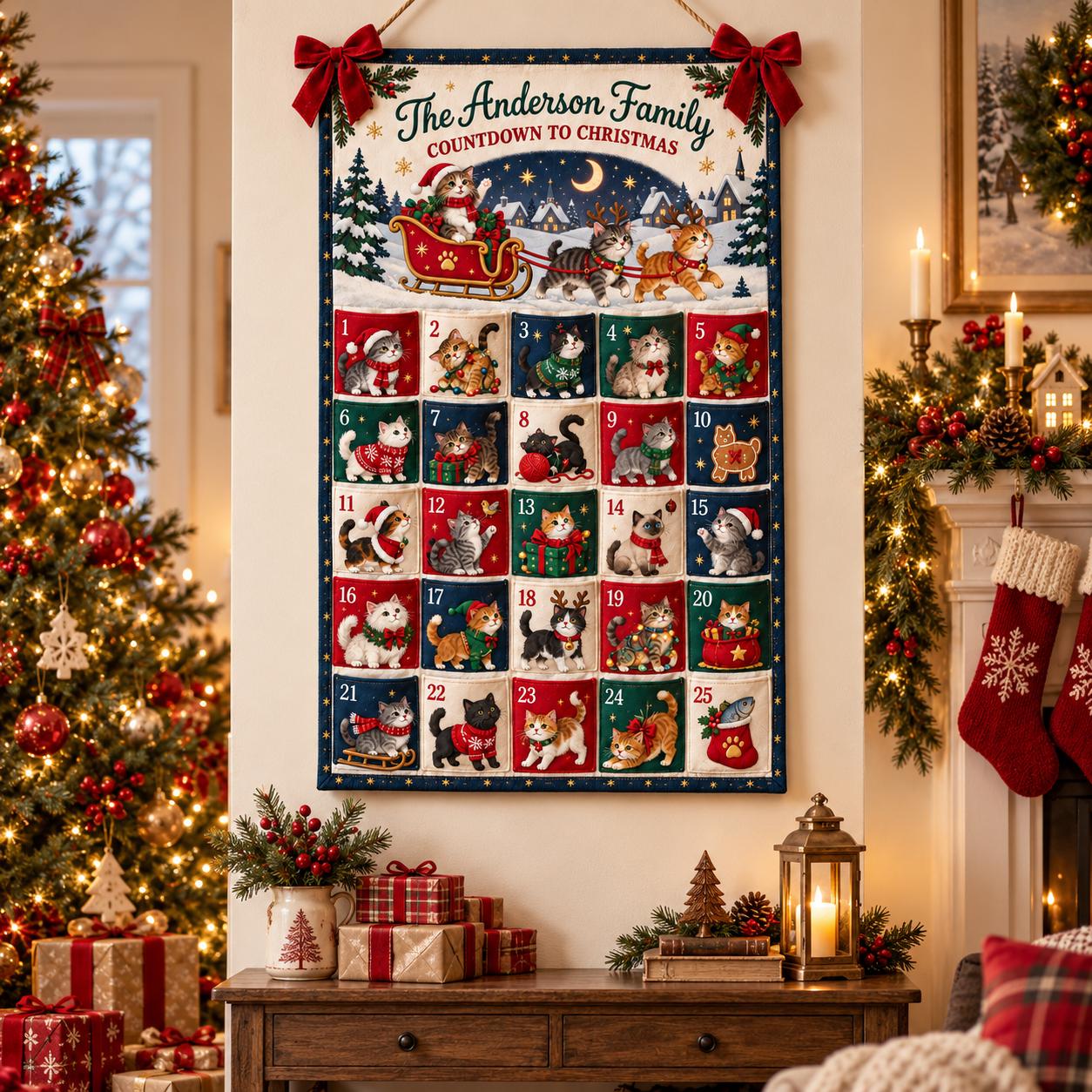 Personalized Cat Advent Calendar And Fabric Christmas Countdown With 25 Pockets, Holiday Wall Hanging for Family Decor, Cat Lover Gift - photo 7