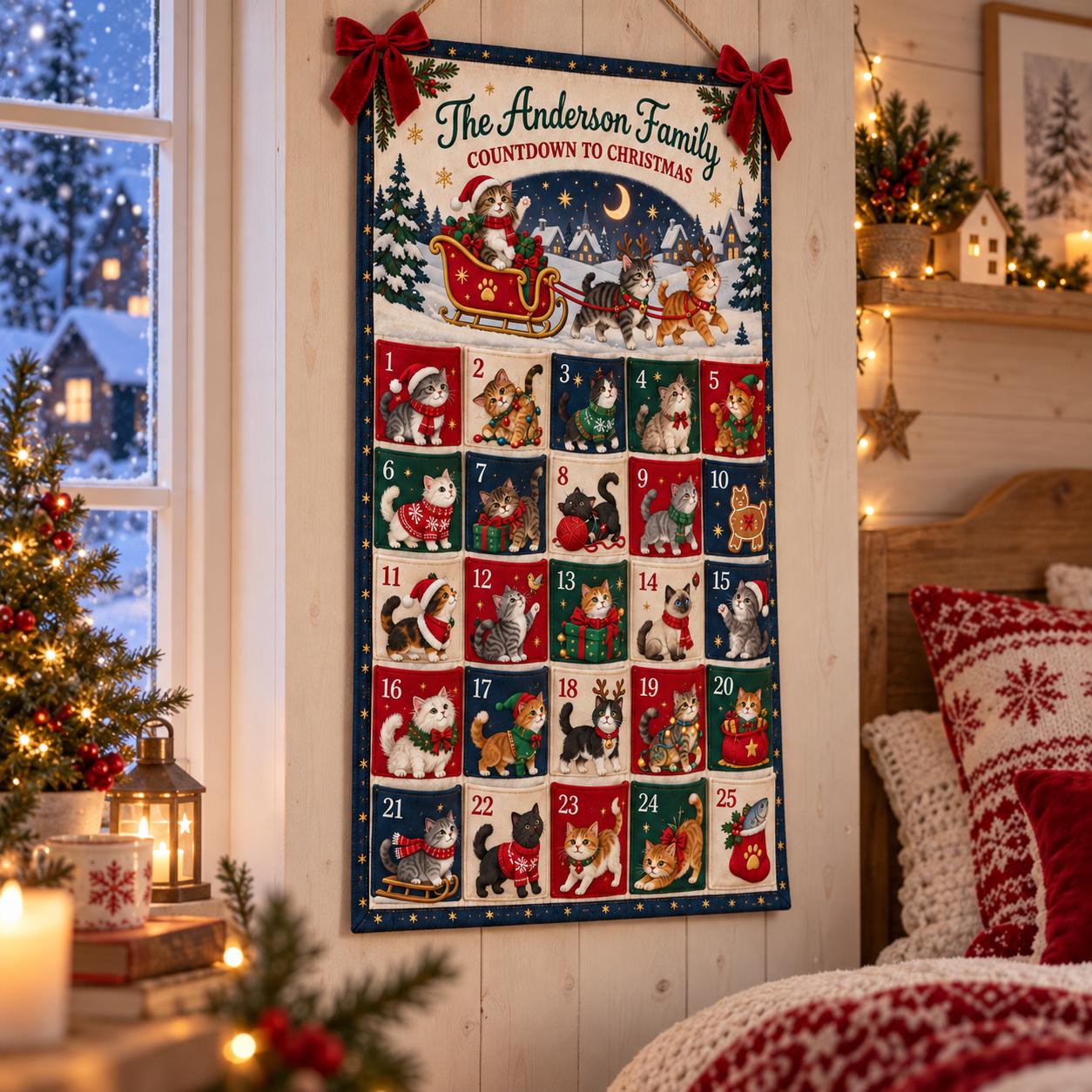 Personalized Cat Advent Calendar And Fabric Christmas Countdown With 25 Pockets, Holiday Wall Hanging for Family Decor, Cat Lover Gift - photo 8