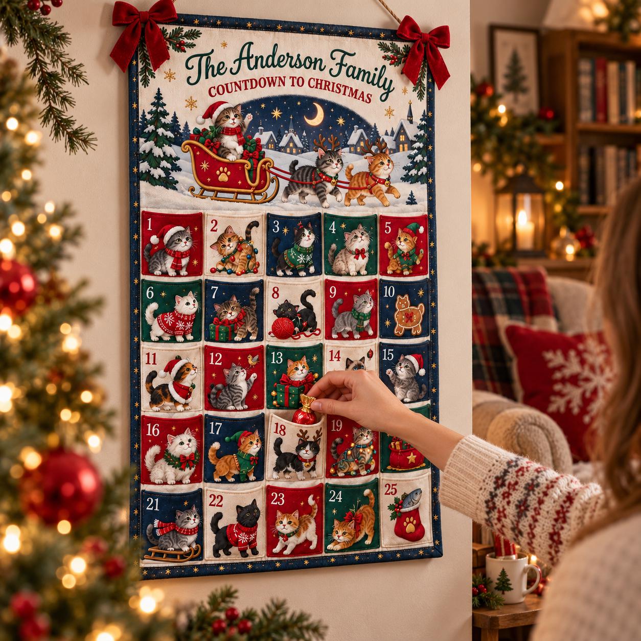 Personalized Cat Advent Calendar And Fabric Christmas Countdown With 25 Pockets, Holiday Wall Hanging for Family Decor, Cat Lover Gift - photo 9