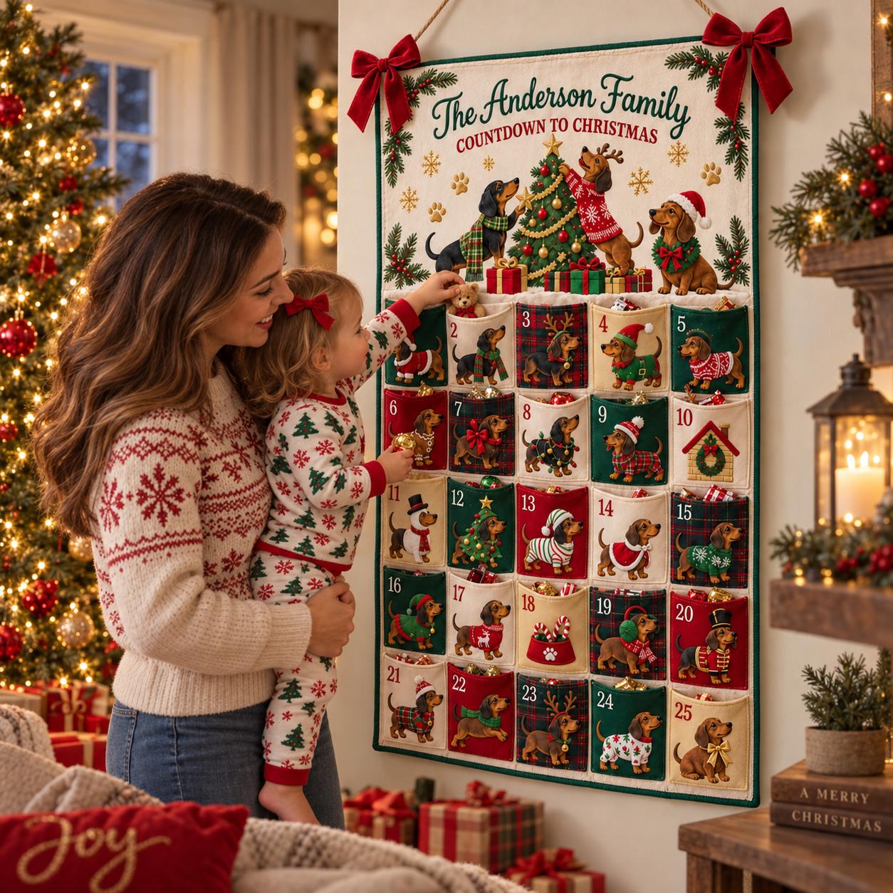 Personalized Dachshund Advent Calendar And Fabric Christmas Countdown With 25 Pockets, Wiener Dog Holiday Wall Hanging, Dog Lover Decor - photo 2
