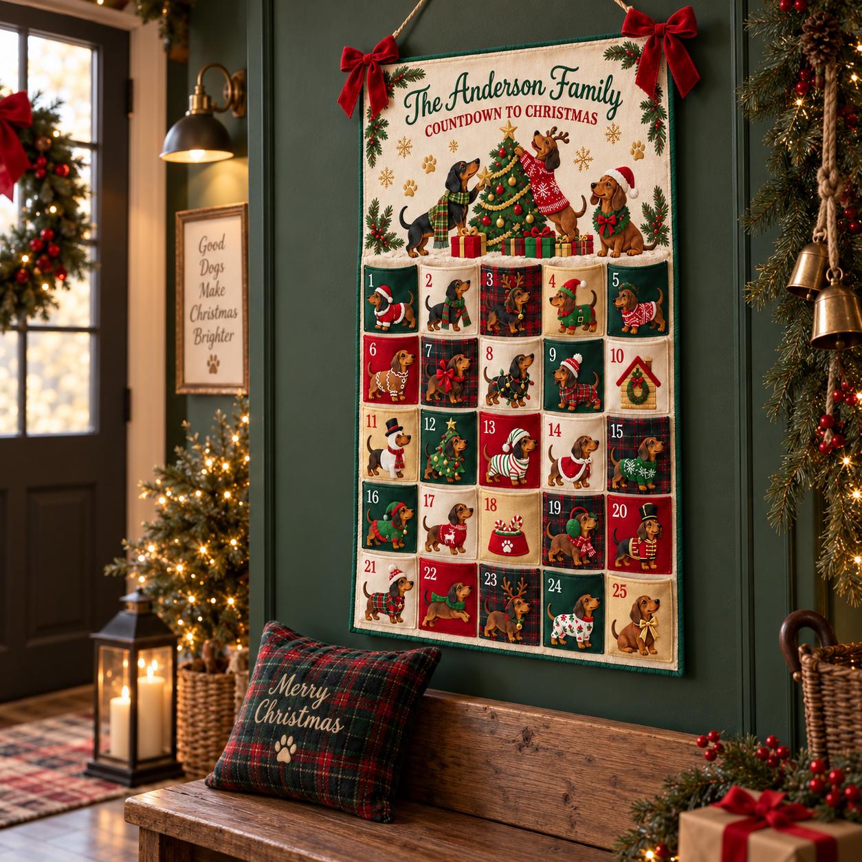 Personalized Dachshund Advent Calendar And Fabric Christmas Countdown With 25 Pockets, Wiener Dog Holiday Wall Hanging, Dog Lover Decor - photo 3