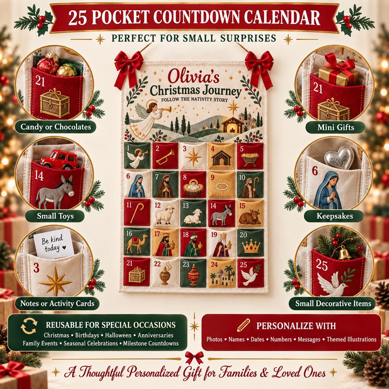 Personalized Dachshund Advent Calendar And Fabric Christmas Countdown With 25 Pockets, Wiener Dog Holiday Wall Hanging, Dog Lover Decor - photo 6