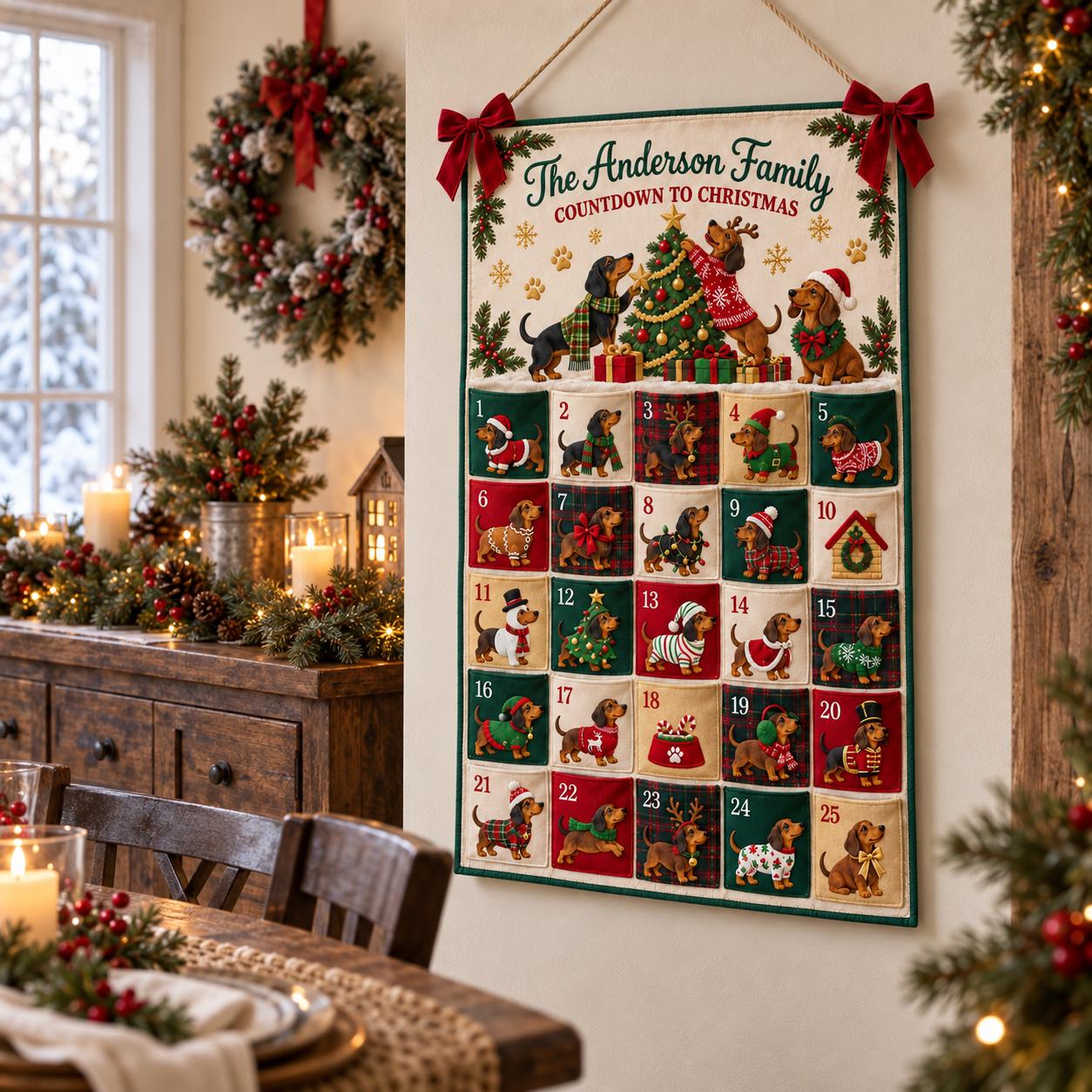 Personalized Dachshund Advent Calendar And Fabric Christmas Countdown With 25 Pockets, Wiener Dog Holiday Wall Hanging, Dog Lover Decor - photo 8