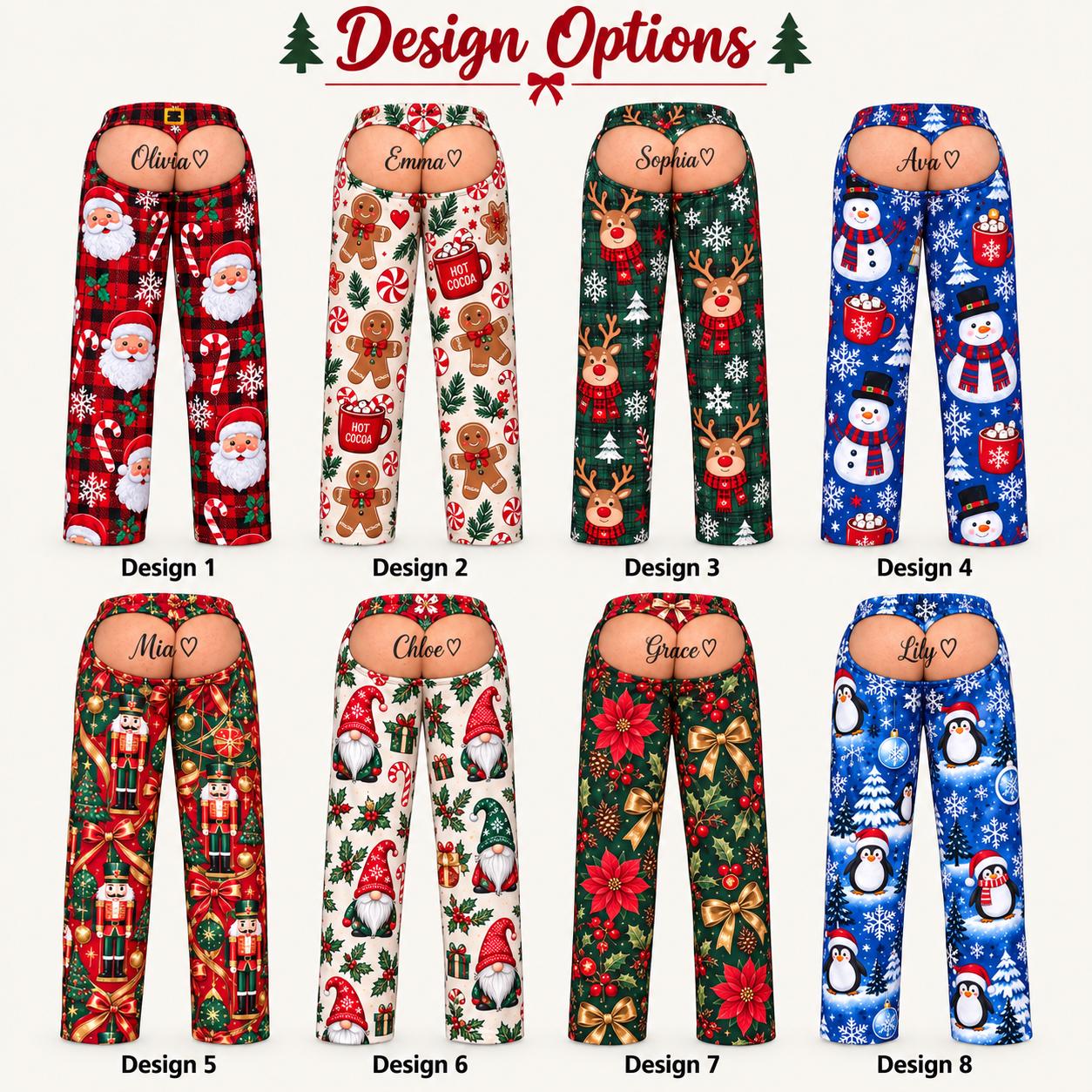 Personalized Funny Christmas Pajama Pants With Fake Butt And Girlfriend Name for Mens Xmas Lounge Pants, Gag Gift For Boyfriend Husband - photo 3