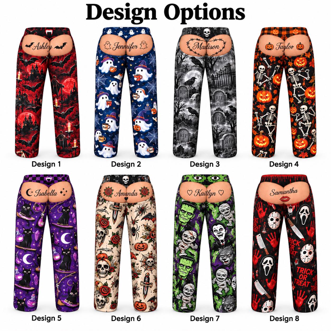 Personalized Halloween Pajama Pants With Funny Fake Butt And Girlfriend Name for Mens Spooky Lounge Pants, Halloween Gag Gift For Him - photo 3