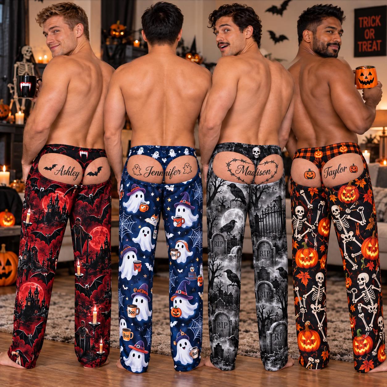 Personalized Halloween Pajama Pants With Funny Fake Butt And Girlfriend Name for Mens Spooky Lounge Pants, Halloween Gag Gift For Him - photo 7
