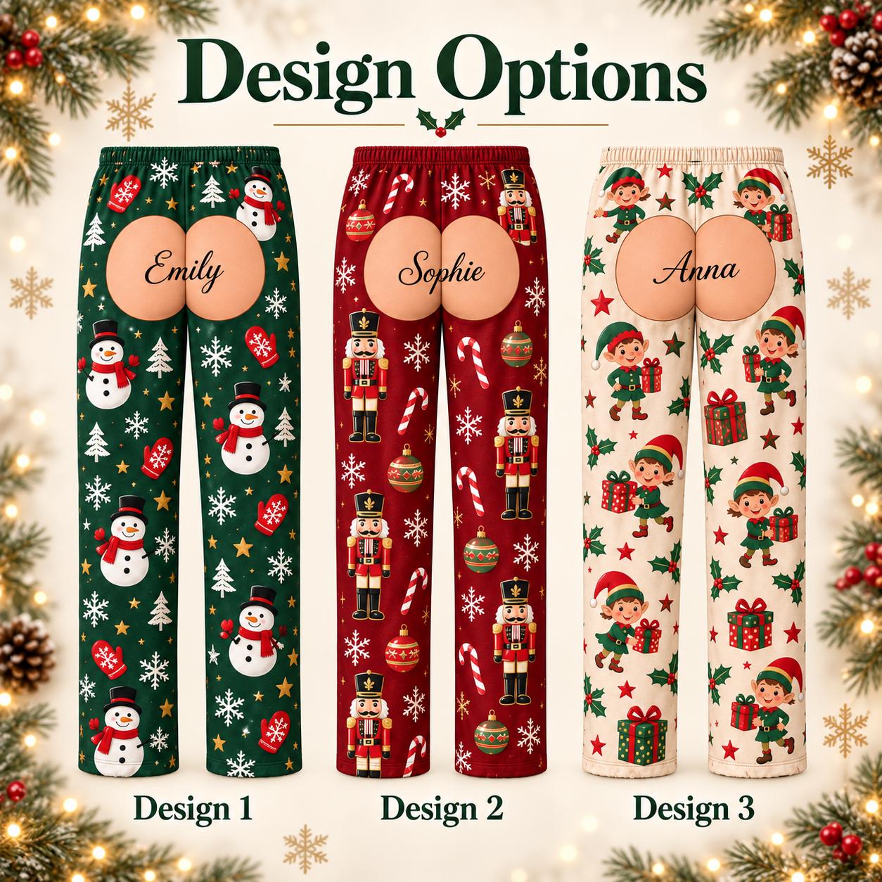 Personalized Christmas Pajama Pants With Funny Fake Butt And Custom Name for Mens Holiday Lounge Pants, Naughty Xmas Gag Gift For Him - photo 3