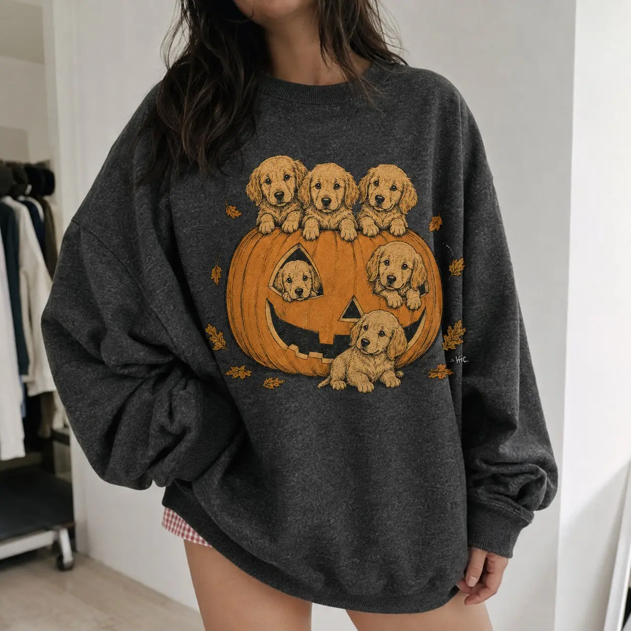 Dog Breed Pumpkin Patch Halloween Sweatshirt, Fall Dachshund Golden Retriever Labrador Pitbull Poodle Crewneck Gift - photo 3