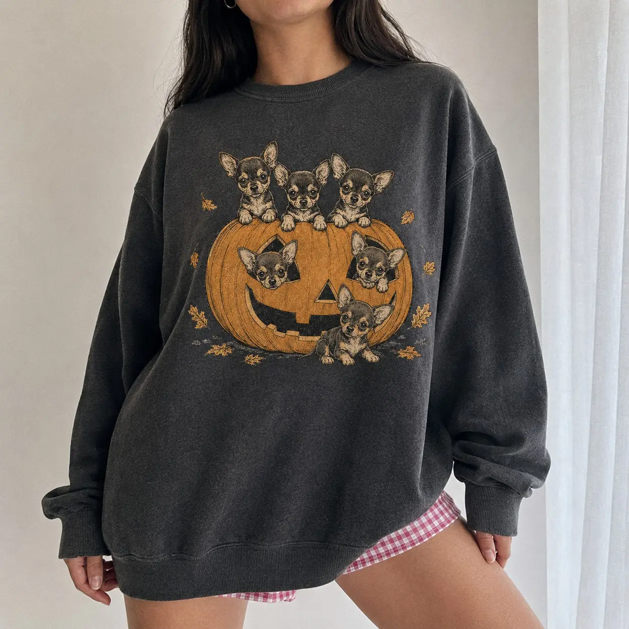 Dog Breed Pumpkin Patch Halloween Sweatshirt, Fall Dachshund Golden Retriever Labrador Pitbull Poodle Crewneck Gift - photo 5