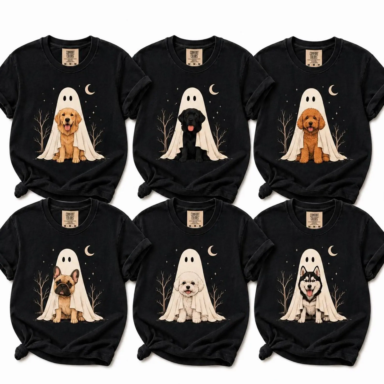 30+ Dog Breeds Ghost Halloween Shirt, Custom Comfort Colors Black Tee, Cute Spooky Pet Mom Gift