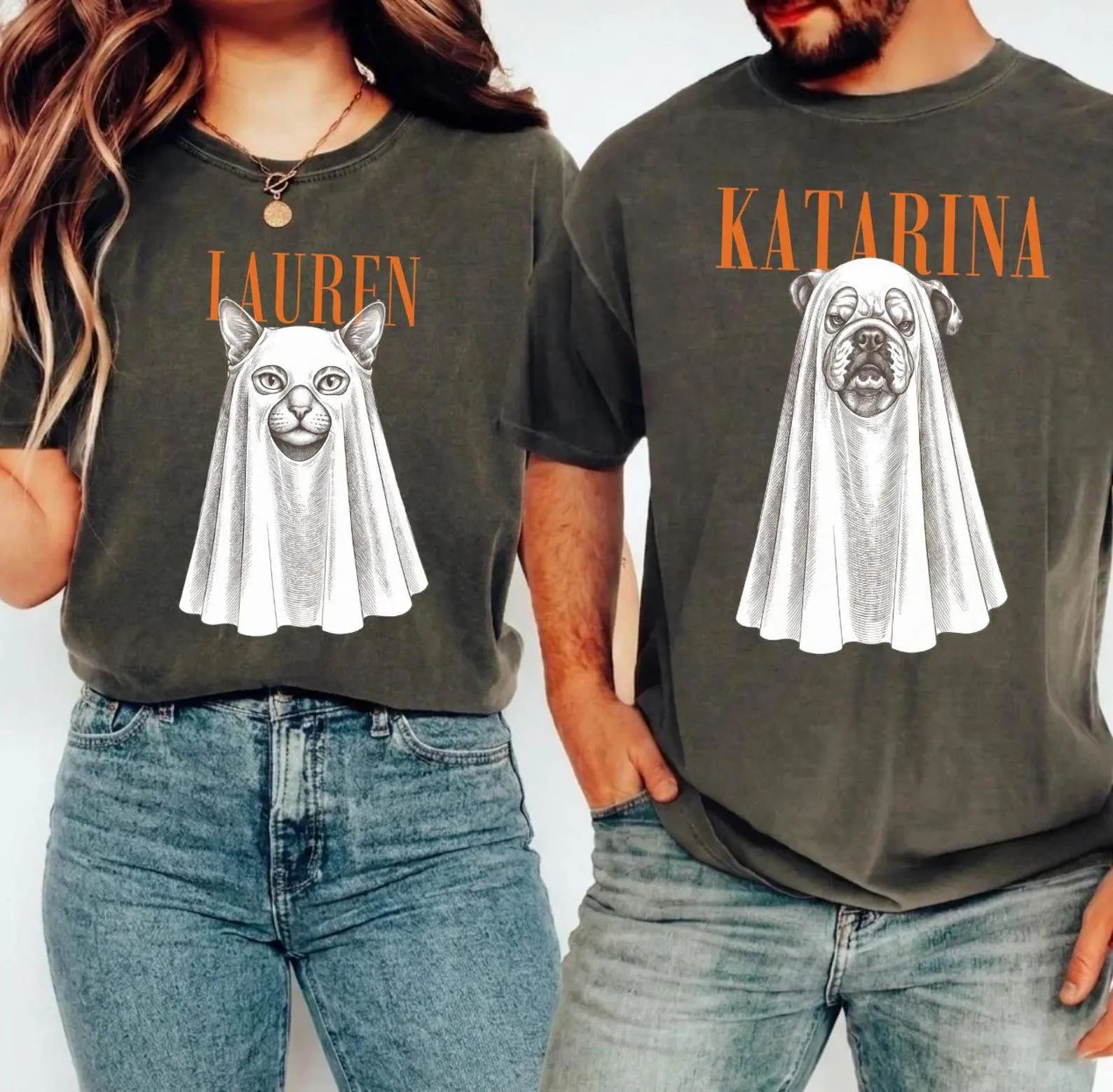 30+ Dog Breeds Halloween Shirt, Custom Name Ghost Pet Photo Tee, Cat Lover Puppy Mom Gift - photo 2