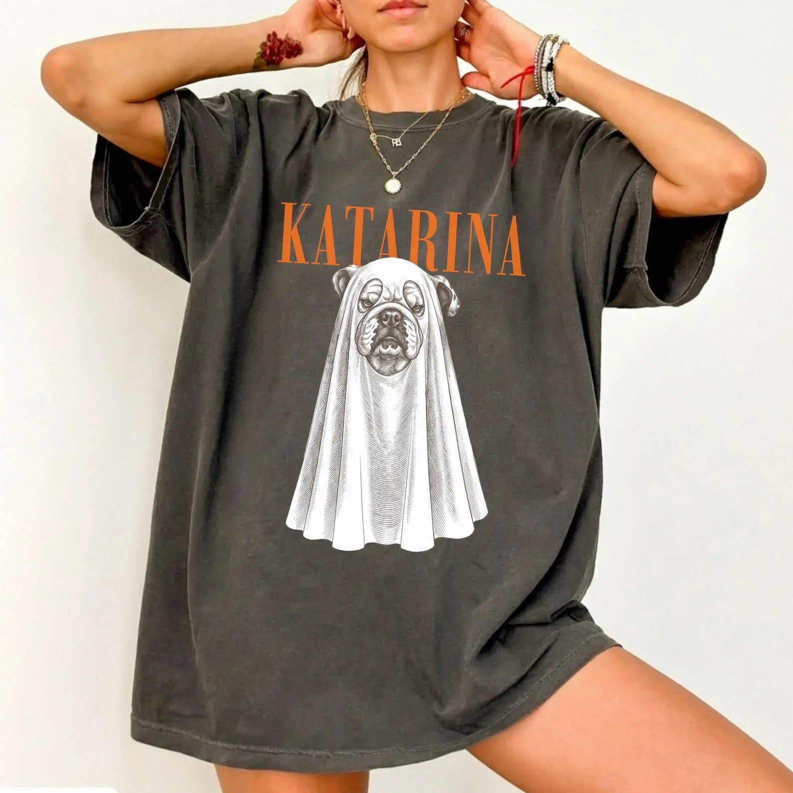 30+ Dog Breeds Halloween Shirt, Custom Name Ghost Pet Photo Tee, Cat Lover Puppy Mom Gift - photo 3