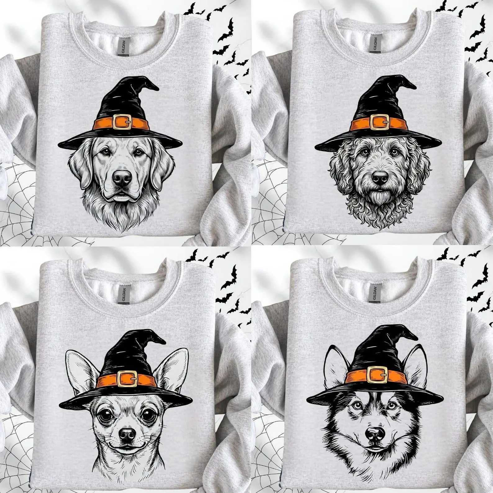 30+ Dog Breeds Witch Hats Ash Sweatshirt, Funny Halloween Pet Lover Mama Gift Crewneck