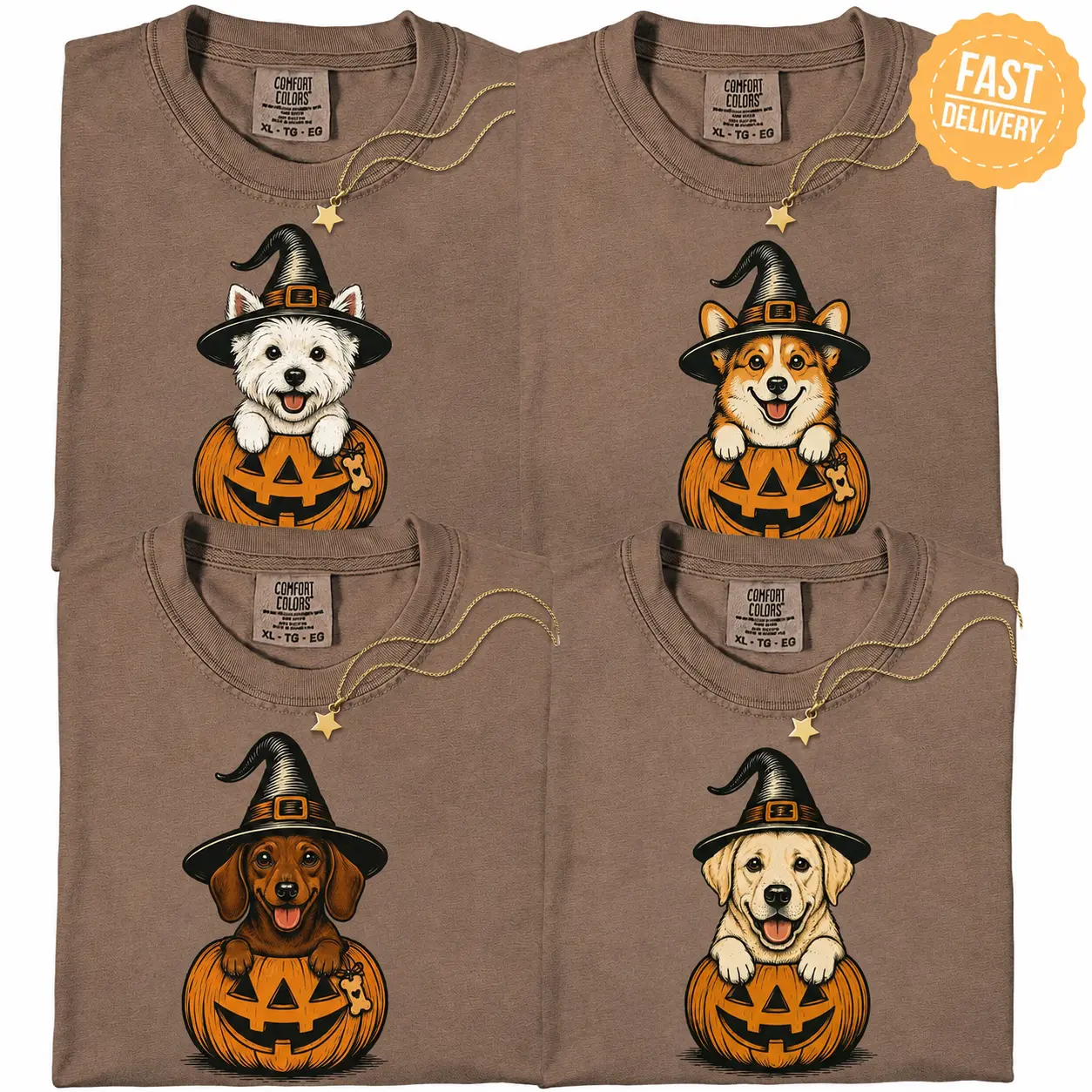 Comfort Colors 30+ Dog Breeds Halloween Espresso Shirt, Cute Pumpkin Witchy Tee, Spooky Dog Mom Gift Top