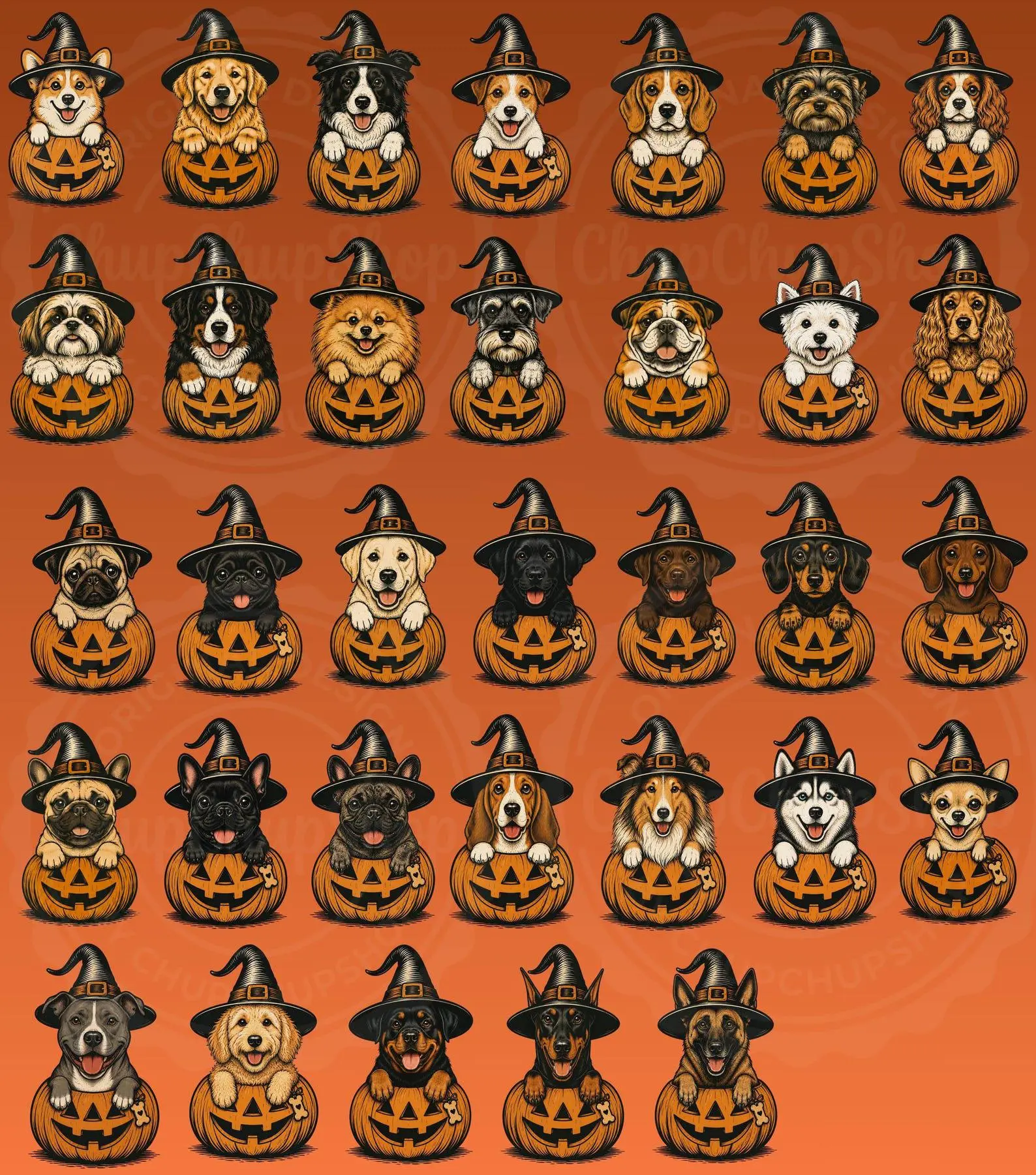 Comfort Colors 30+ Dog Breeds Halloween Espresso Shirt, Cute Pumpkin Witchy Tee, Spooky Dog Mom Gift Top - photo 3