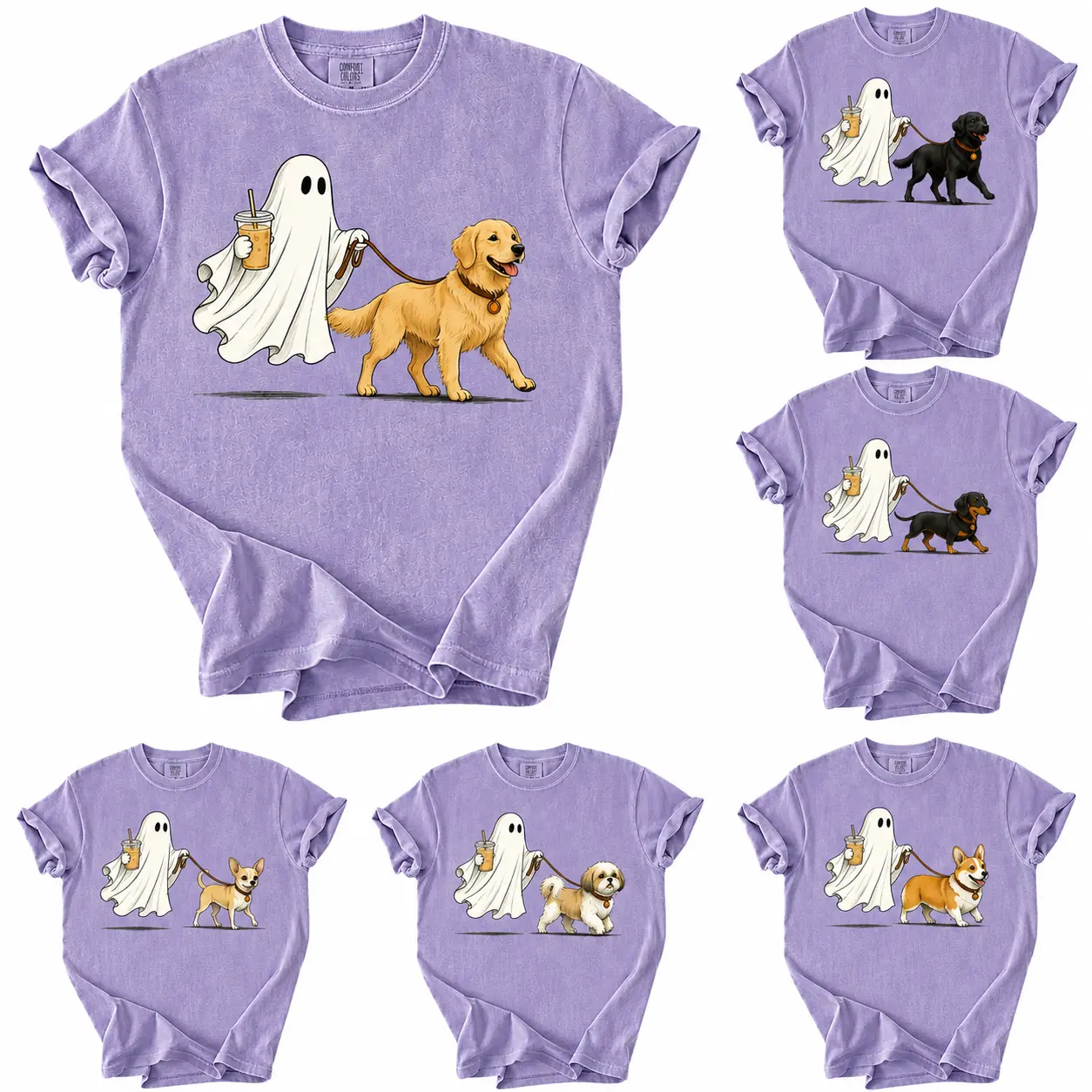 Comfort Colors Violet Ghost Dog Halloween Shirt, Custom Breed Spooky Season Fall Graphic Tee, Lover Gift