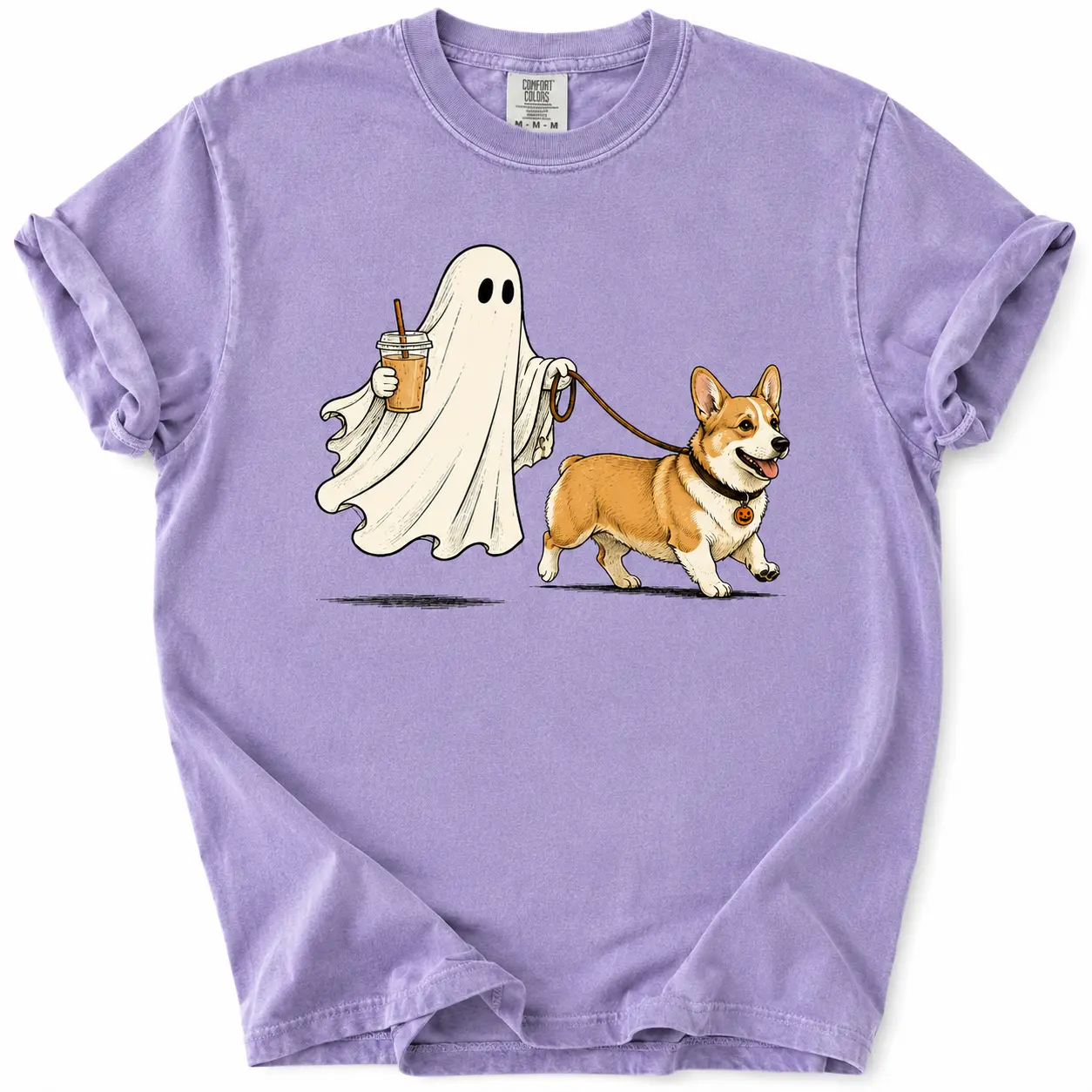 Comfort Colors Violet Ghost Dog Halloween Shirt, Custom Breed Spooky Season Fall Graphic Tee, Lover Gift - photo 2