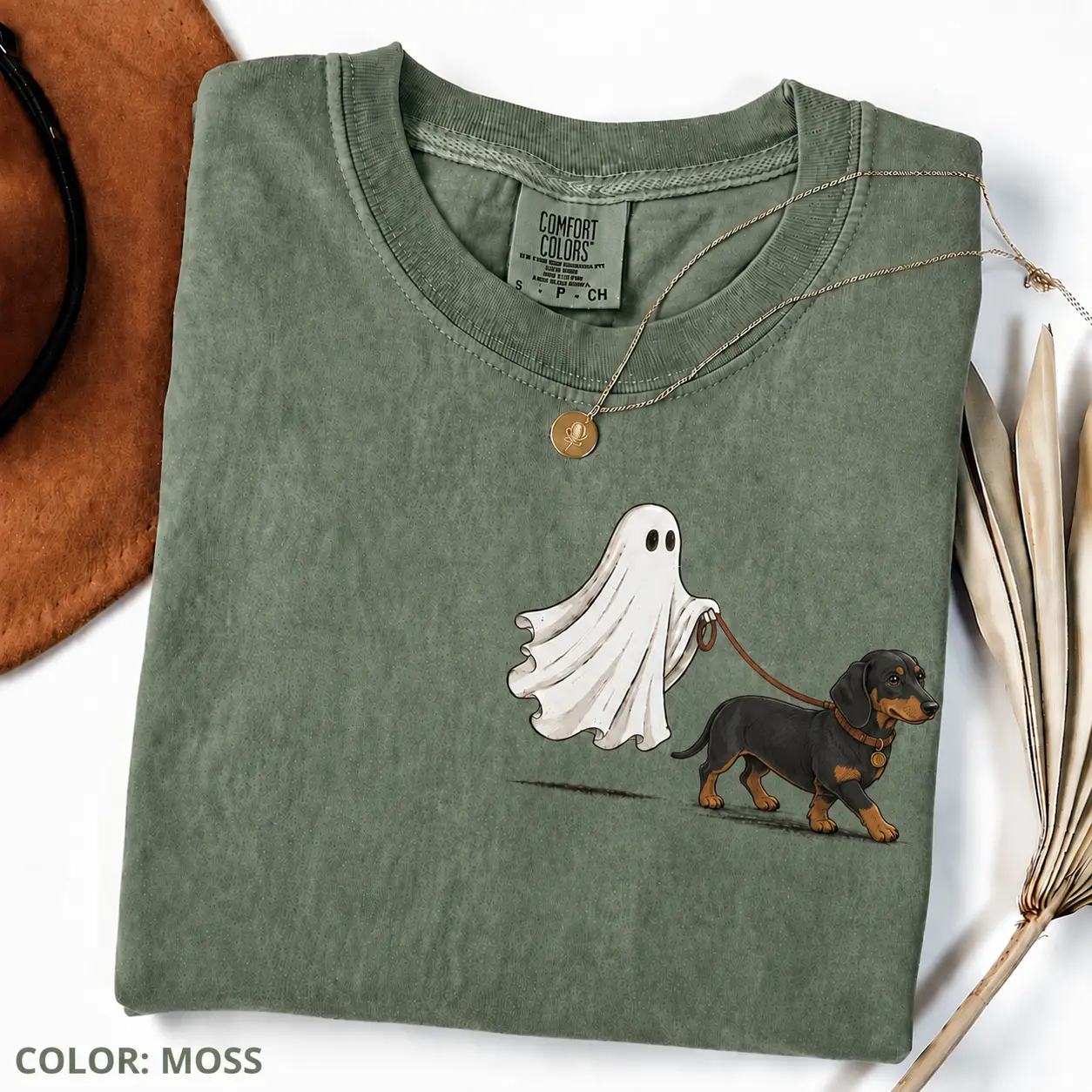 Ghost Walking Halloween Moss Green Shirt, Custom Dog Breed Tee for Pet Moms, Funny Fall Gift - photo 2