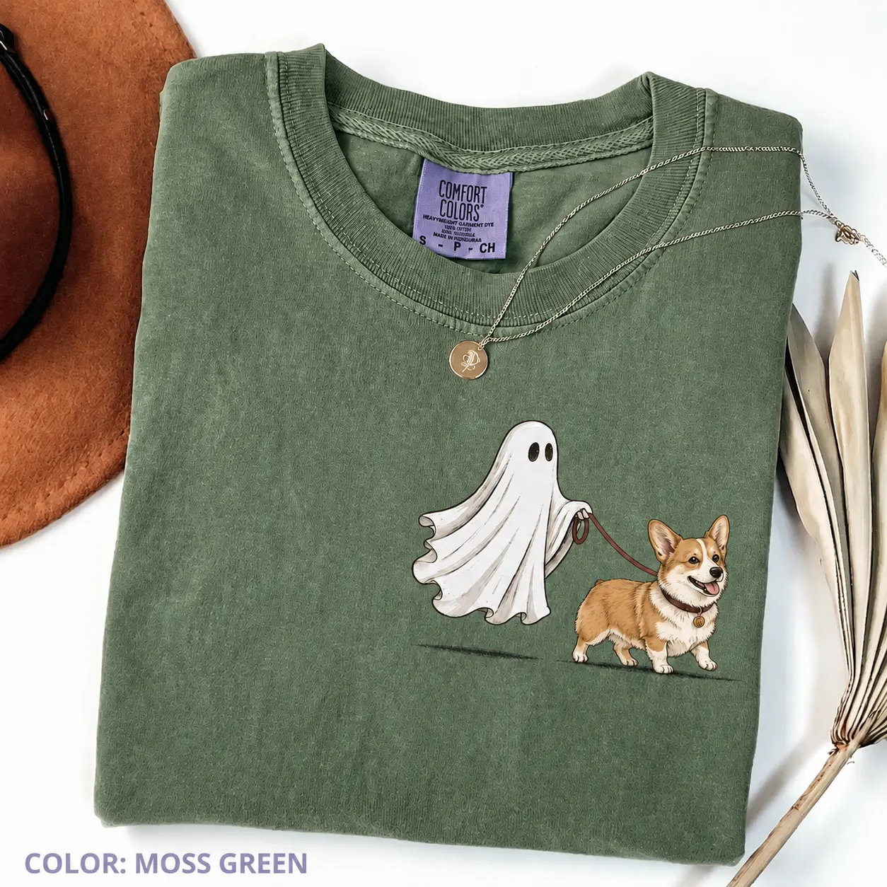 Ghost Walking Halloween Moss Green Shirt, Custom Dog Breed Tee for Pet Moms, Funny Fall Gift - photo 3
