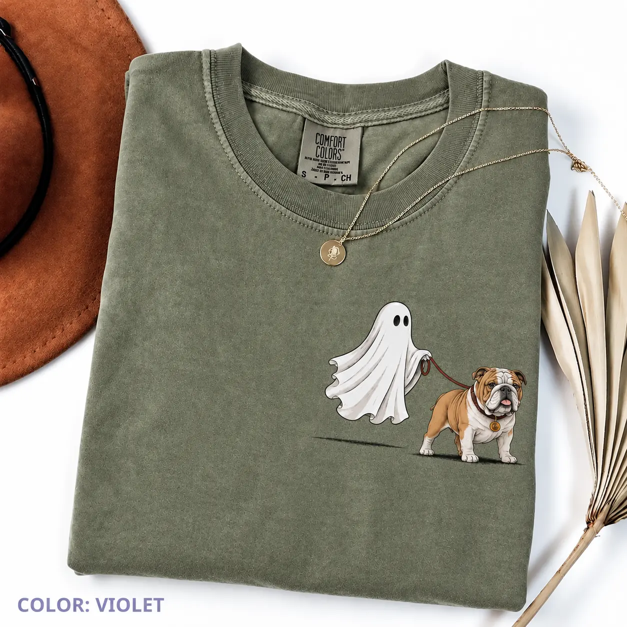 Ghost Walking Halloween Moss Green Shirt, Custom Dog Breed Tee for Pet Moms, Funny Fall Gift - photo 4
