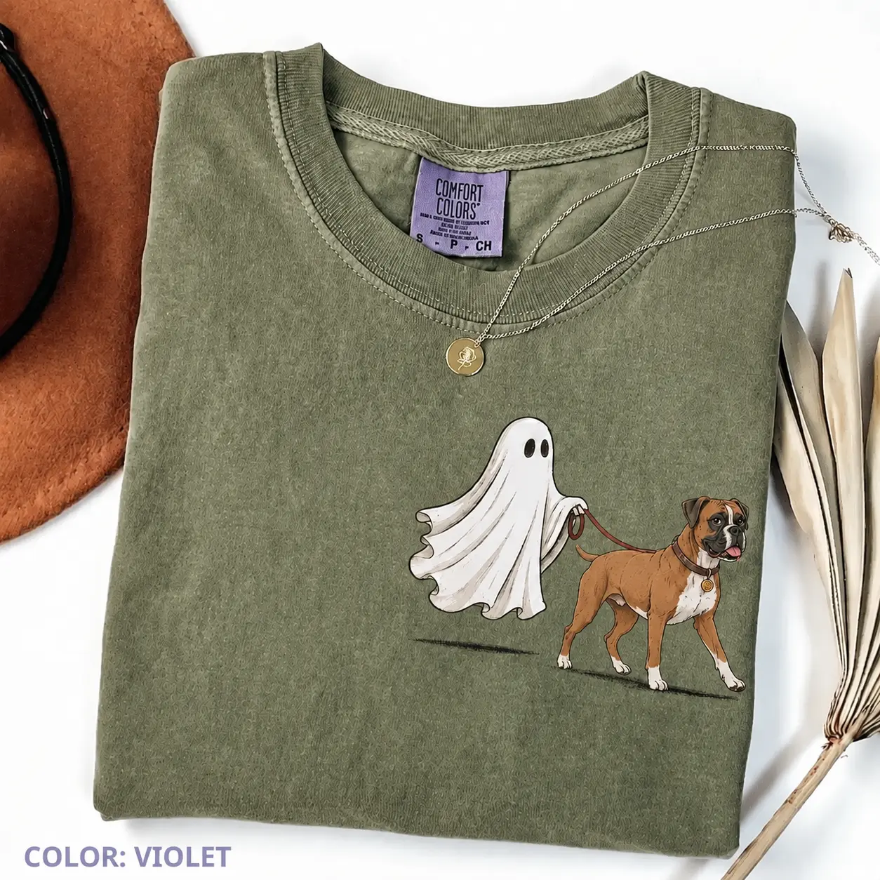 Ghost Walking Halloween Moss Green Shirt, Custom Dog Breed Tee for Pet Moms, Funny Fall Gift - photo 5