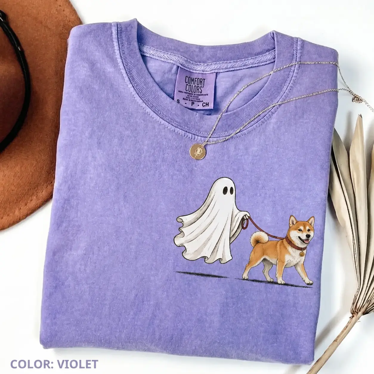 Comfort Colors Violet Ghost Walking Halloween Shirt, Cute Custom Dog Breed Tee for Pet Moms - photo 3